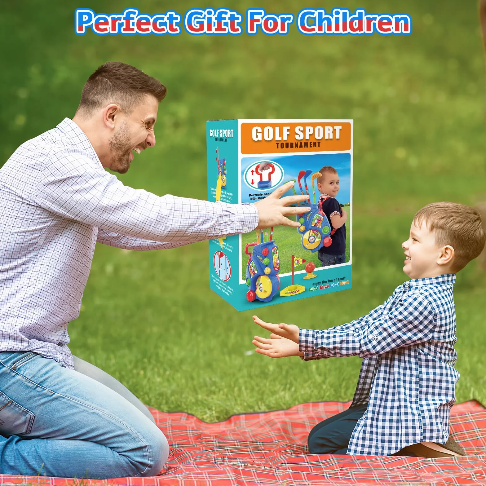 deAO Juego de Golf para Niños con Carrito Almacenamiento, 18 Pcs Golf Set, 4 Palos, 6 Pelotas, 2 Hoyos, Alfombrilla Putting - Juguetes Deportivos Interior Exterior Regalo Niñas Niños 3-6 Años (Azul)