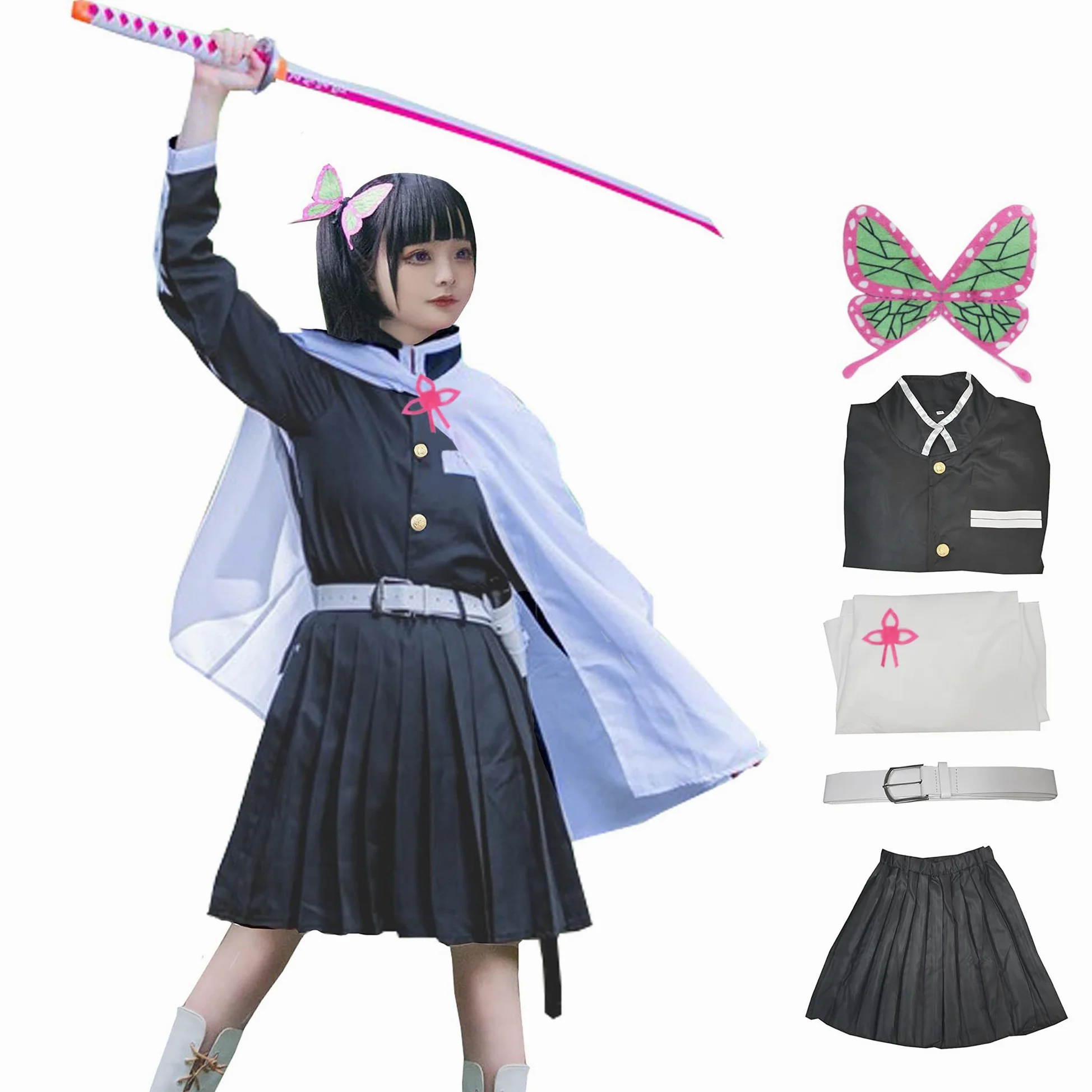 Disfraz de Agatsuma Tanjiro para cosplay de mujer Kochou Kimono traje de Halloween (XXL, negro)