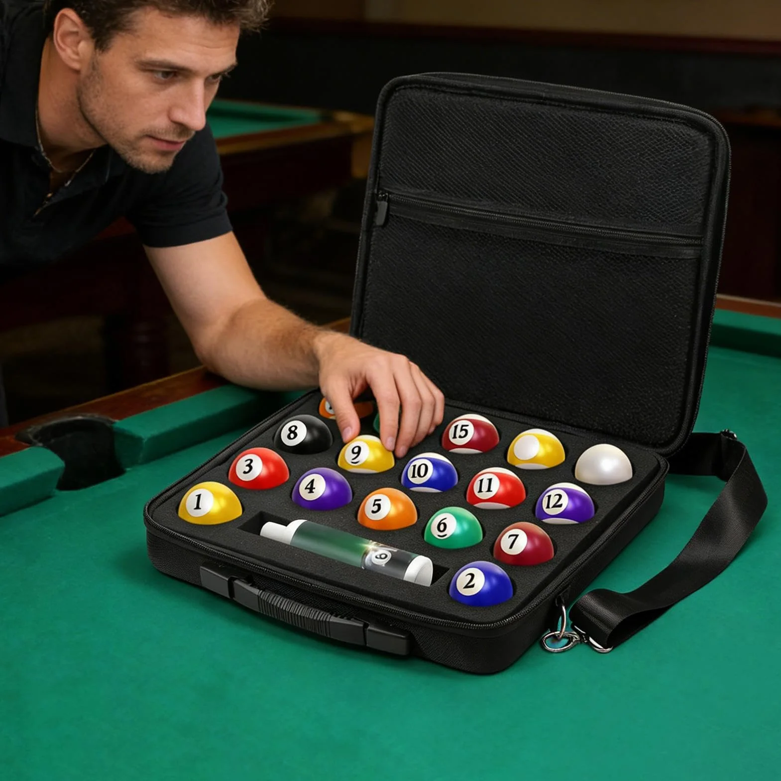 Pool Ball Case EVA Large Capacity Portable Organizer Padded Billiard Carrying Bag for Travel Training