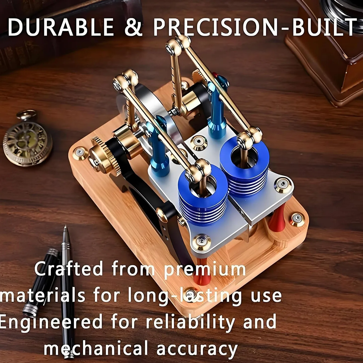 Kit de construcción de modelo de motor Stirling, cigüeñal de cobre, diseño de cilindro vertical, refrigeración de alta eficiencia, regalo científico para adultos