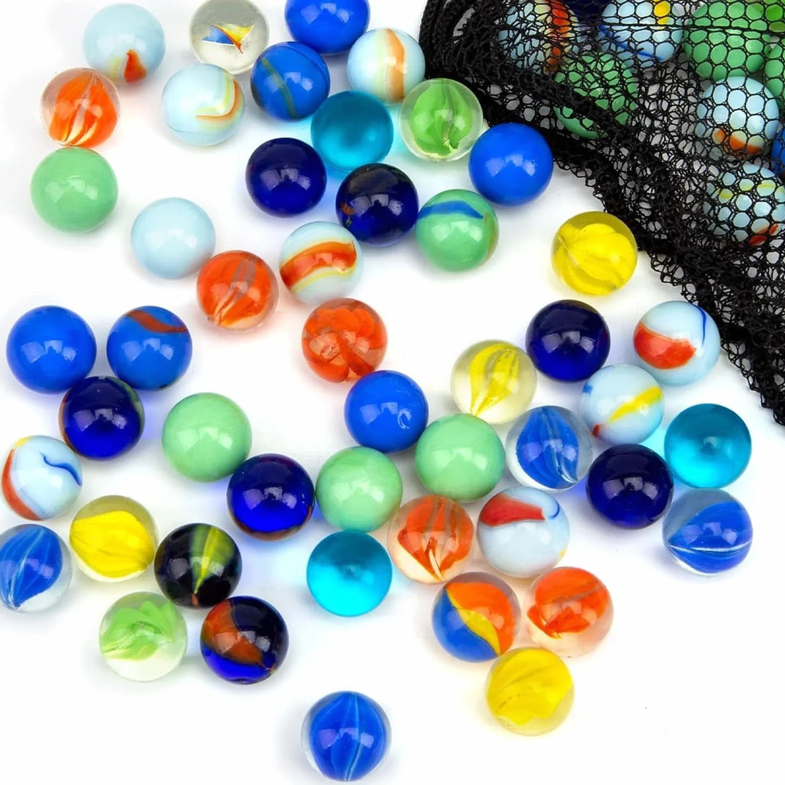 HAKACC 160 canicas de vidrio, 16 mm, canicas de colores con motivos únicos, perfectas para juegos infantiles, decoraciones y proyectos de bricolaje, colores surtidos
