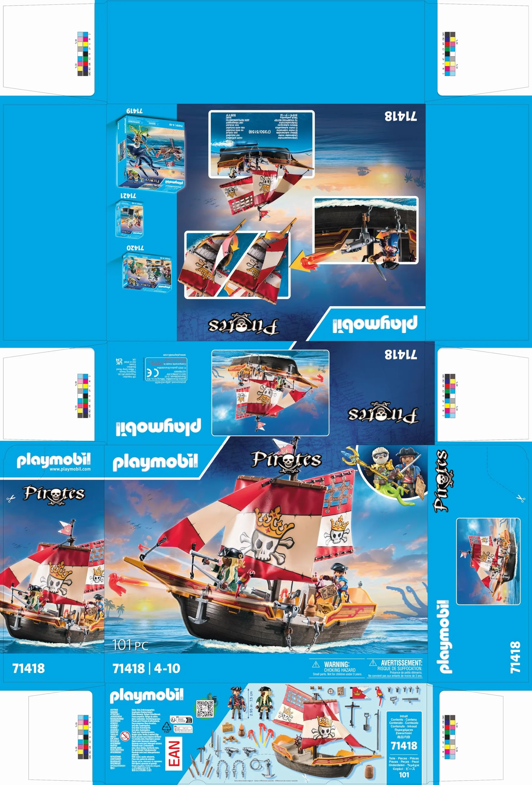 PLAYMOBIL Pirates 71418 Barco Pirata, Aventuras en Alta Mar, Juguetes para niños a Partir de 4 años