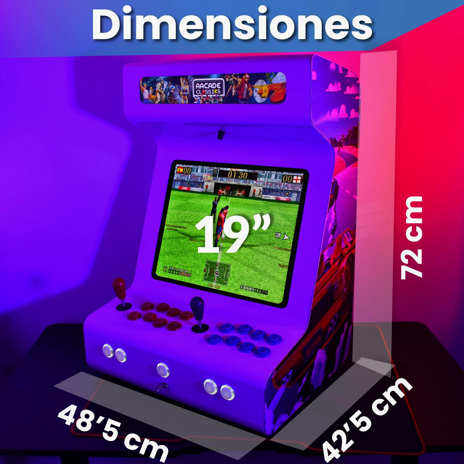 Arcade recreativa, Construida en Acero, 8 Botones Arcade de Tipo Americano, Intel N100 16GB RAM y 256GB SSD, Dual Boot Windows 11 y Batocera, Podrás añadir tu Propia librería Steam, Modelo Blanco