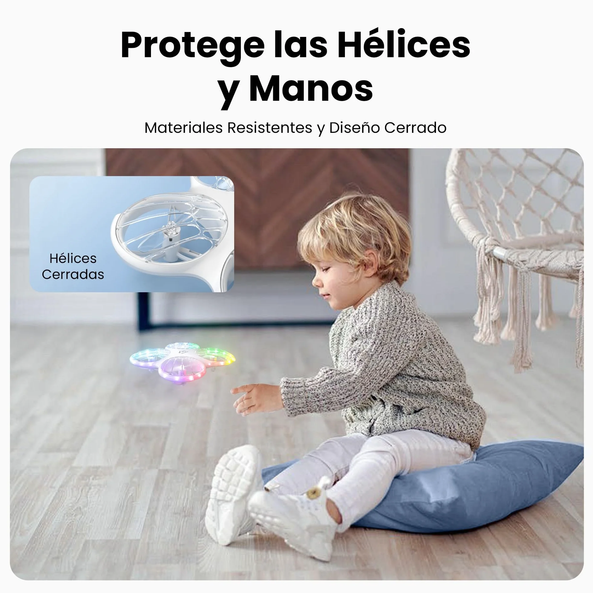 Ameta Morpho Dron para Niños con Camara 1080P, Mini Drone FPV con 32 Luces RGB/Vuelo en Círculo/ 3D Voltear/ 18min de Vuelo/Timbre Perdido, Juguetes Regalo para Niños Niñas, Menos de 250g