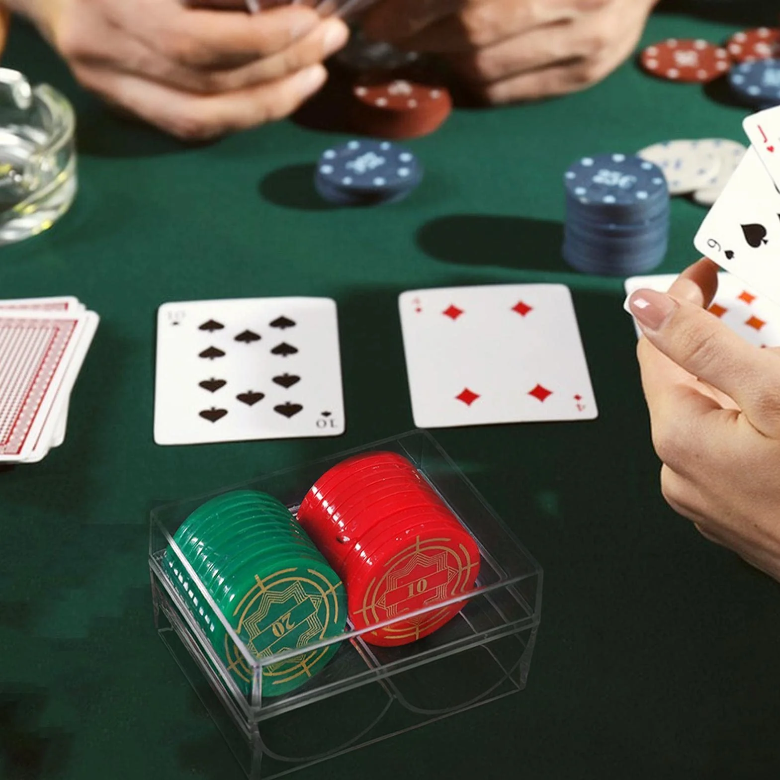 Estuche para fichas de Poker | Funda para Tarjetas de acrílico con 2 Ranuras, el Estante para fichas de póker de acrílico Transparente Contiene 40 fichas de tamaño estándar para o casa