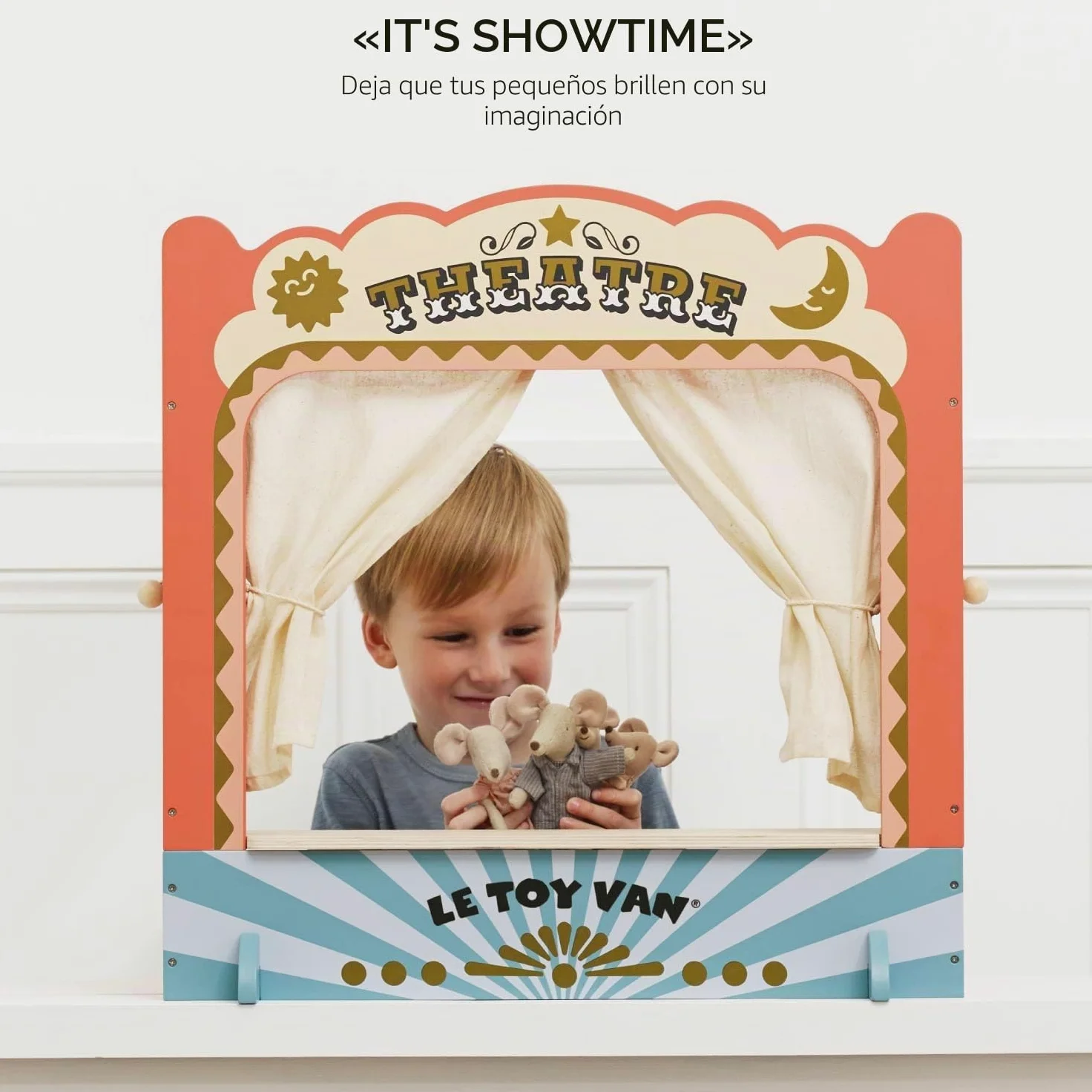 Le Toy Van - TV351 – Teatro Marionetas para niños, a Partir de 3 años, Teatro de Marionetas de Madera de Mesa, Juego de rol, Montessori, Madera FSC ecológica, 52 x 30 x 55 cm