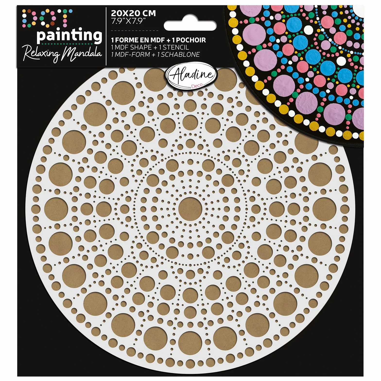 Aladine 85501 - Kit de mandala, 20 cm, diseño de mandala y soporte de madera