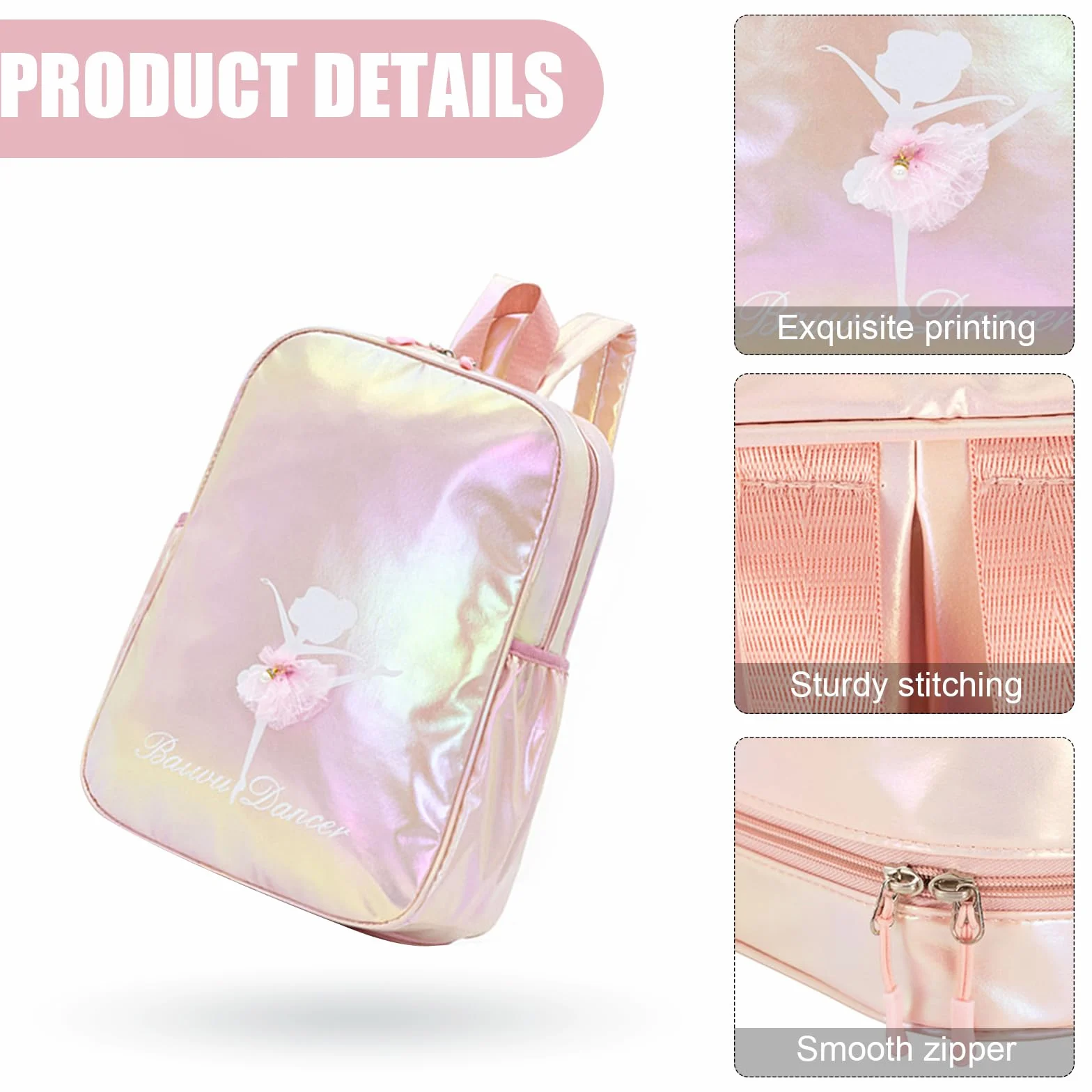 Bolsa de Ballet Láser Rosa Mochila de Bailarina para Niños Almacenamiento de Ropa y Zapatos