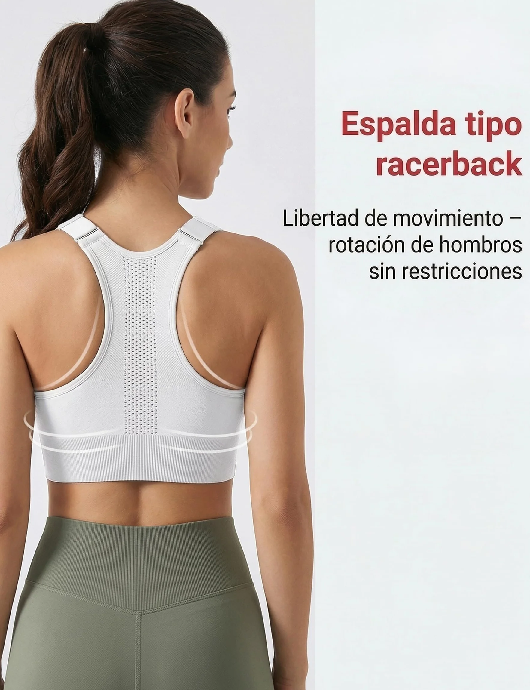 Sujetador Deportivo Mujer Alta Sujeción sin Aros Espalda Racerback Tirantes Ajustables Top Almohadillas Extraíbles