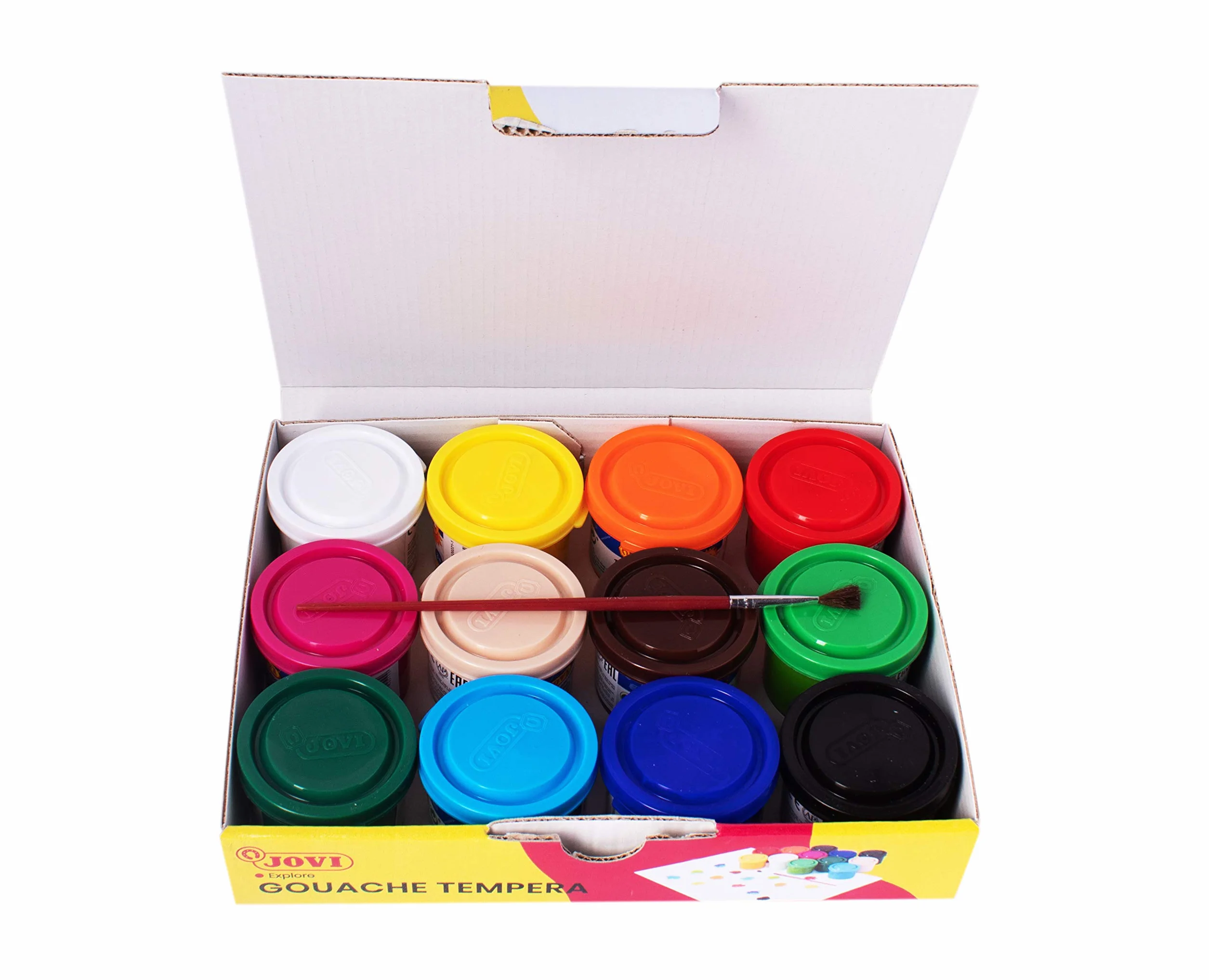 Jovi 152818 - Caja de 12 botes de tempera escolar de 35 ml, gel licuado en colores vivos, 1 unidad, Multicolor | sin gluten - uso escolar