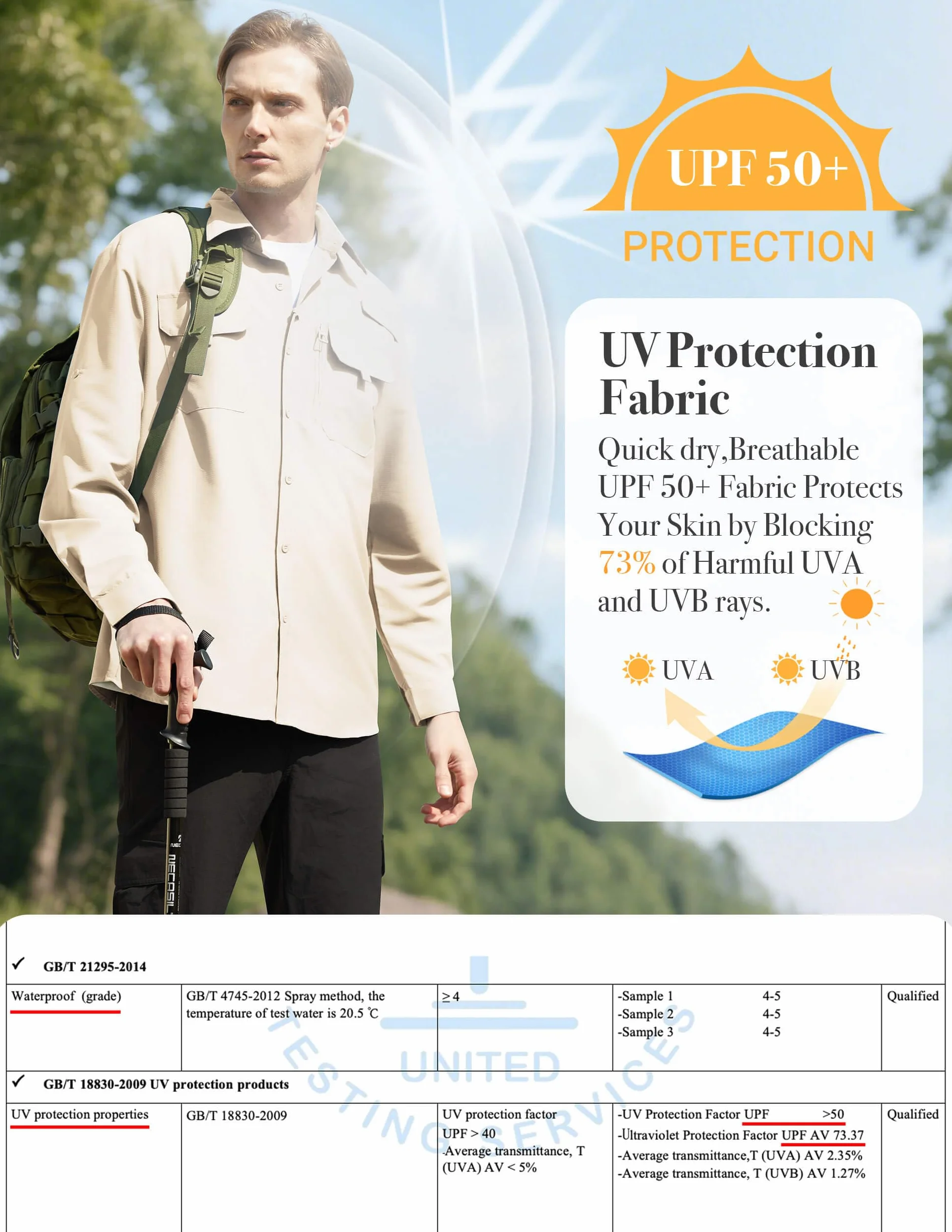 Camisa Hombre Protección Solar UPF 50+ Secado Rápido Manga Larga Pesca Senderismo