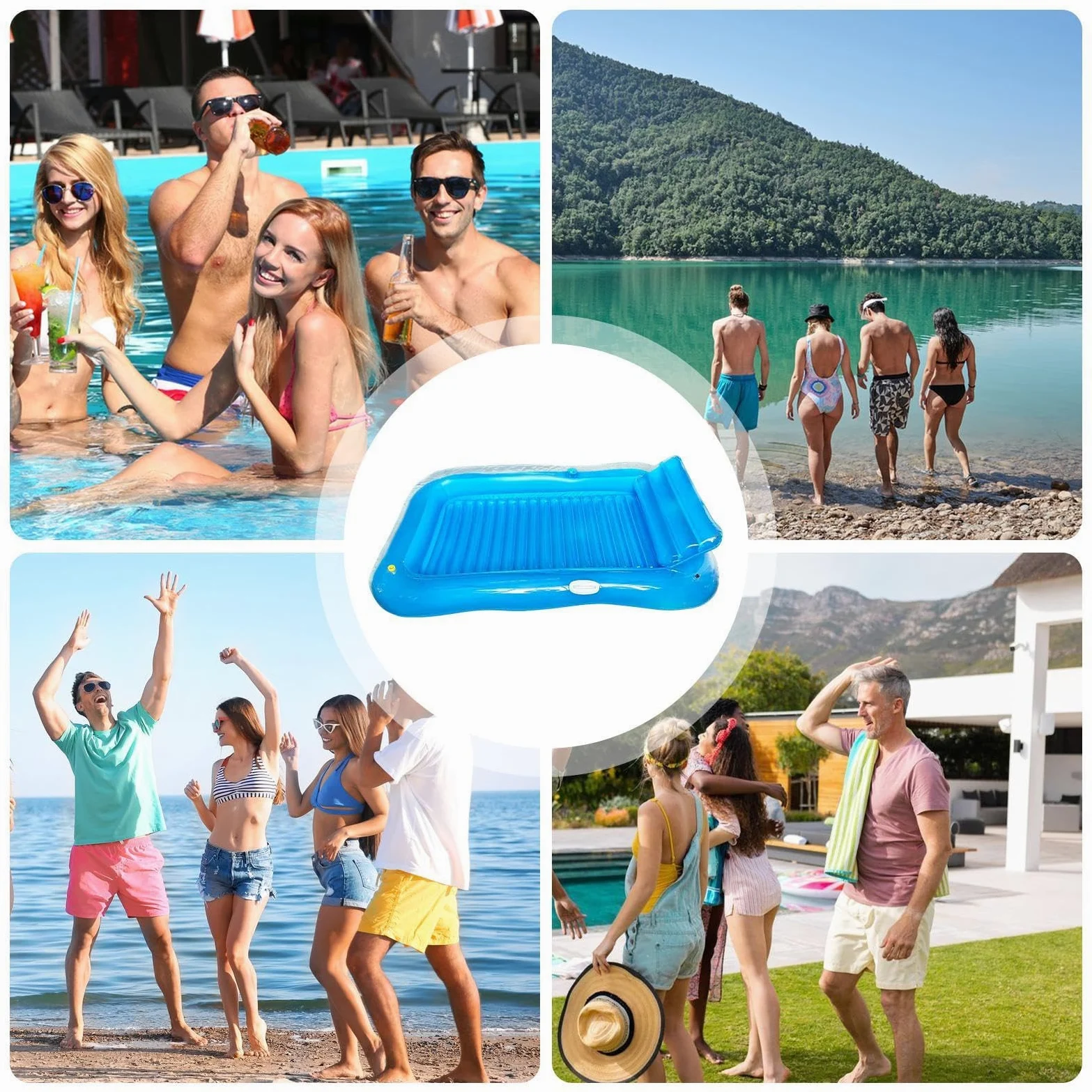 Adult Pool Floats Blow up Floating Rafts with Cup Holder | Extra Large Size (70.87x47.24 in / 180x120 cm), Heavy-Duty PVC (2400g), Integrated Drink Holder, Foldable for Beach, Lake