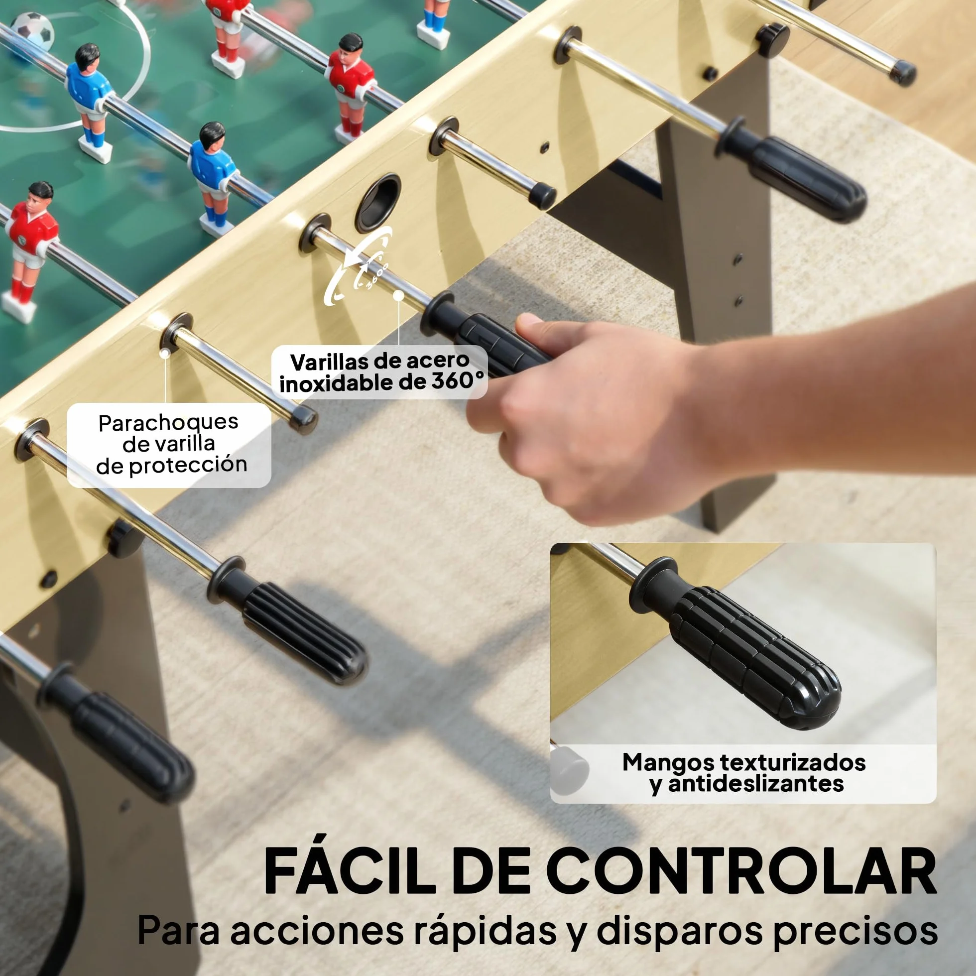 SPORTNOW Futbolín para Niños Plegable, Mesa de Futbolín de Madera con 2 Marcadores, 8 Asas, 22 Jugadores, 8 Barras y 2 Bolas, para 2 a 4 Personas, Adultos, Familias, Fiestas, 118x107,5x78 cm, Natural