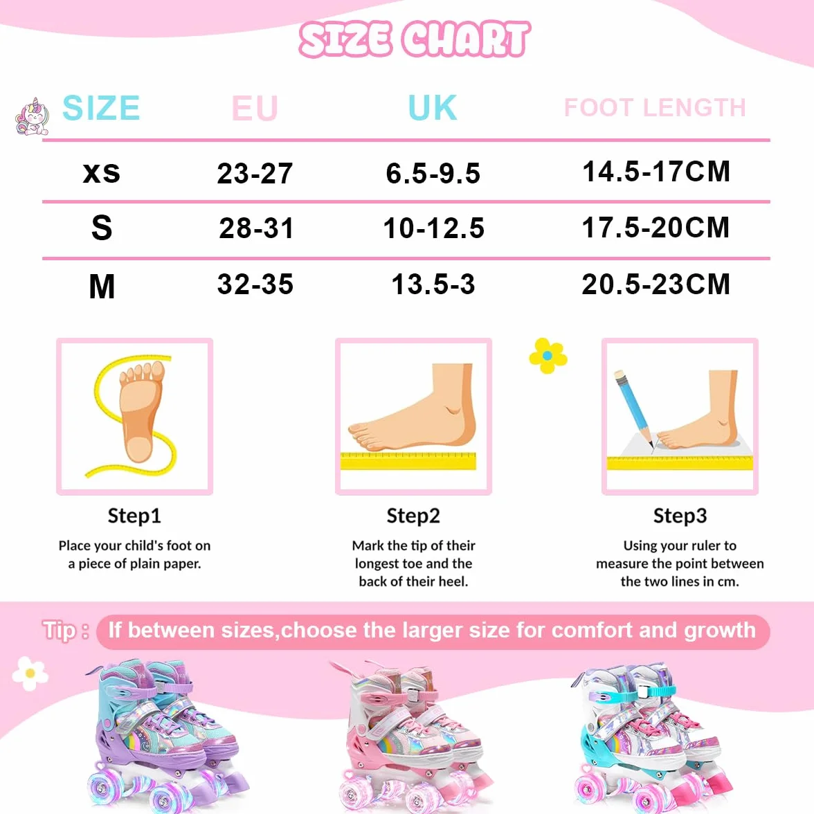 Patines 4 Ruedas LED Ajustables para Niña Principiante