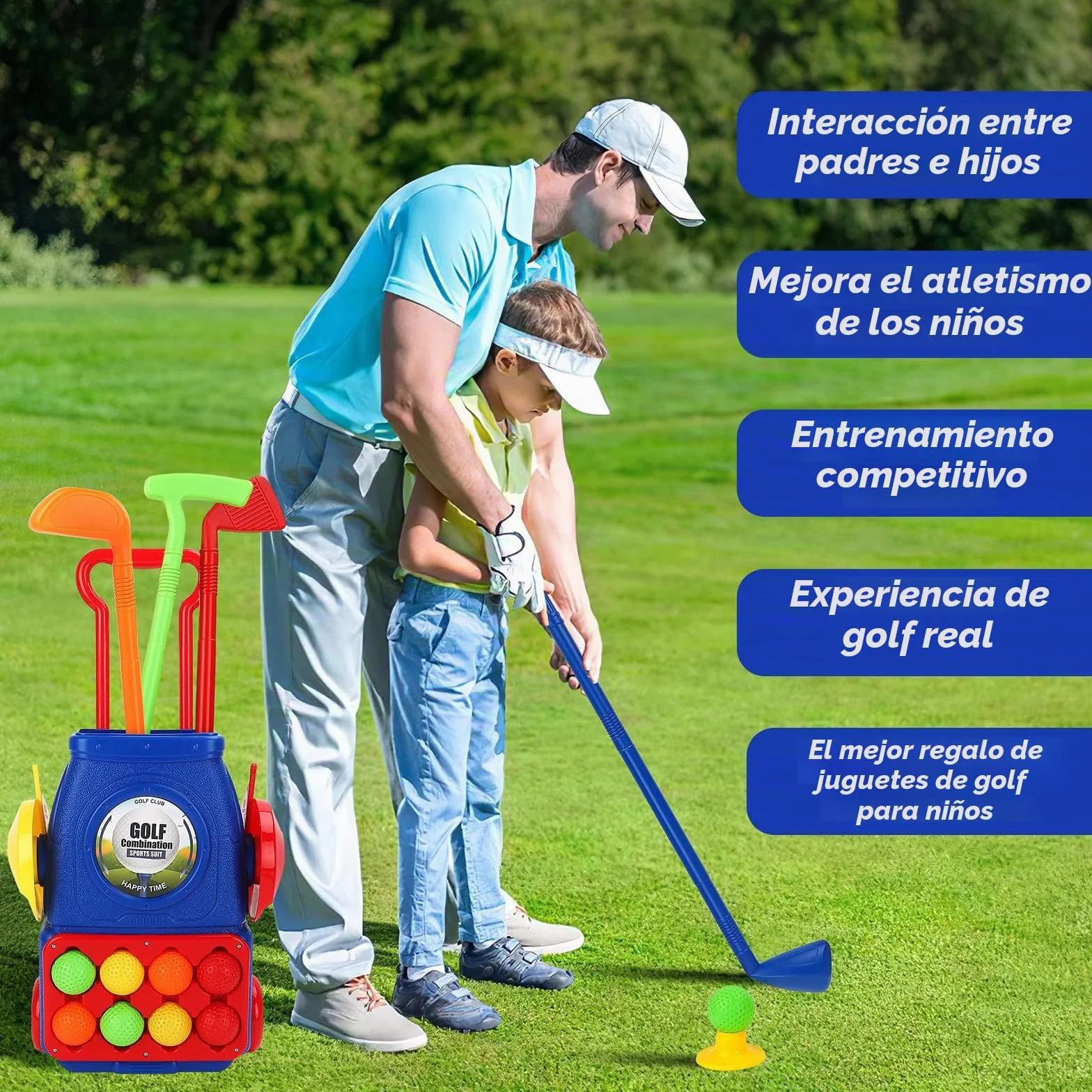 deAO Juego de Golf para Niños, Mini Golfista Plástico, con 4 Palos de Golf, 8 Pelota de Golf, Carro de Golf, Juguete Educativo Temprano Infantiles 3 4 5 6 años