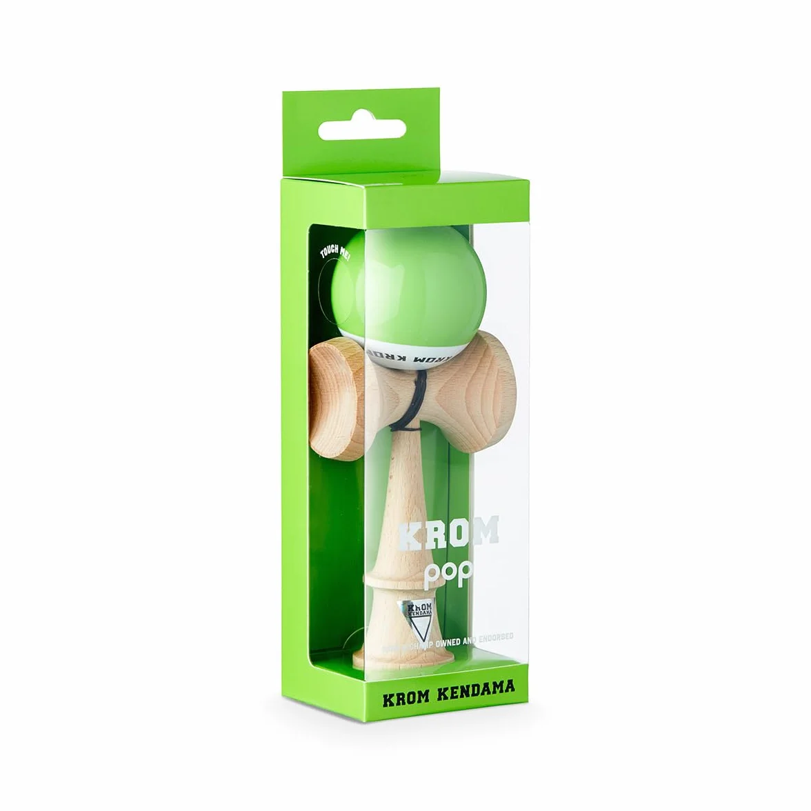KROM Kendama Original de Madera para Principiantes y avanzados - Pop LOL Verde Claro - Juego de Habilidad para Exteriores e Interiores - Juguete de Madera con Cuerda y Pelota