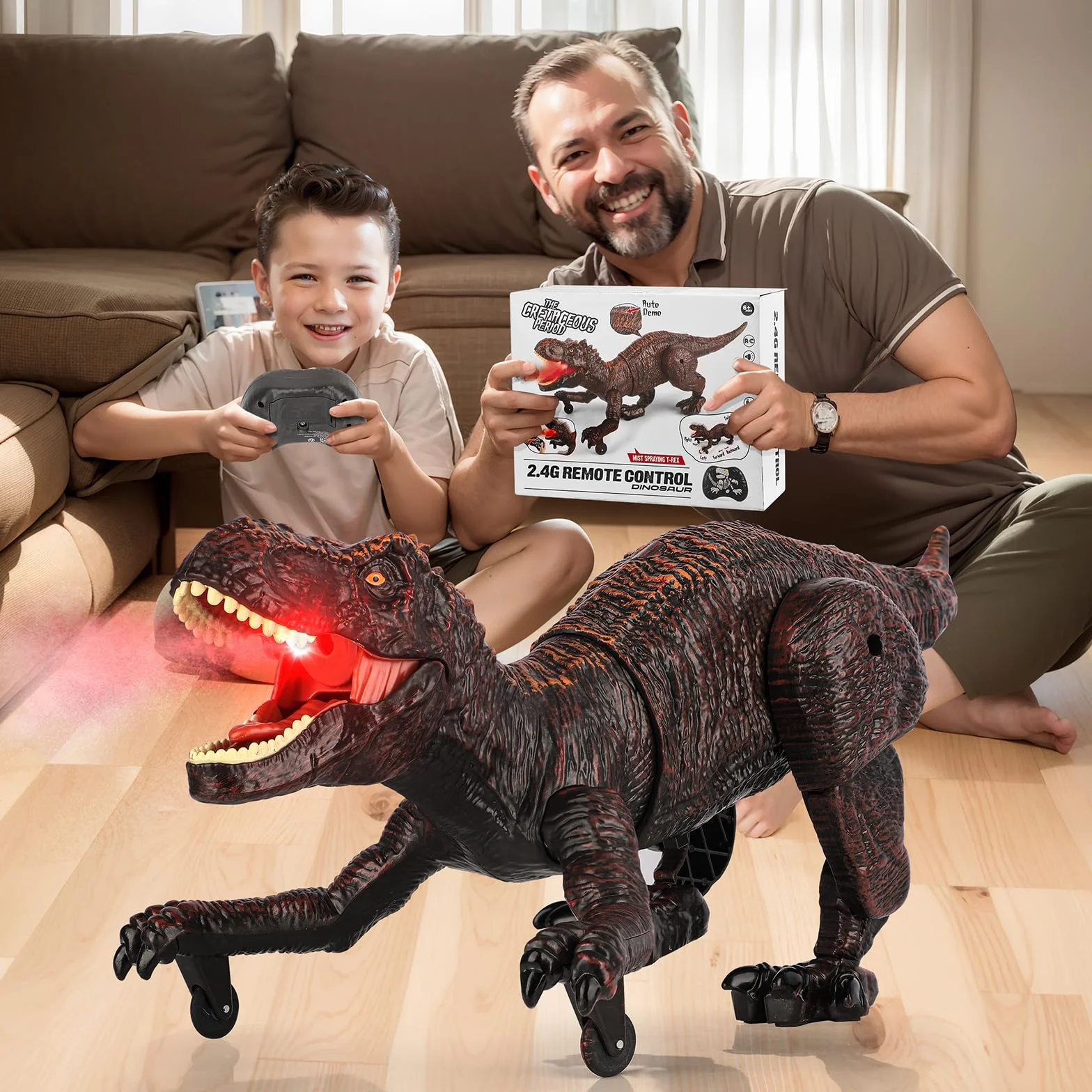 Juguete Dinosaurio Teledirigido, 2.4GHz RC Dino Robots con Rociar, Rugido y Luz, Caminar, Radiocontrol Animales Recargable Interactivo Dragon Juegos Educativo Regalo para Niños Niñas 5 6 7 8 9+ Años