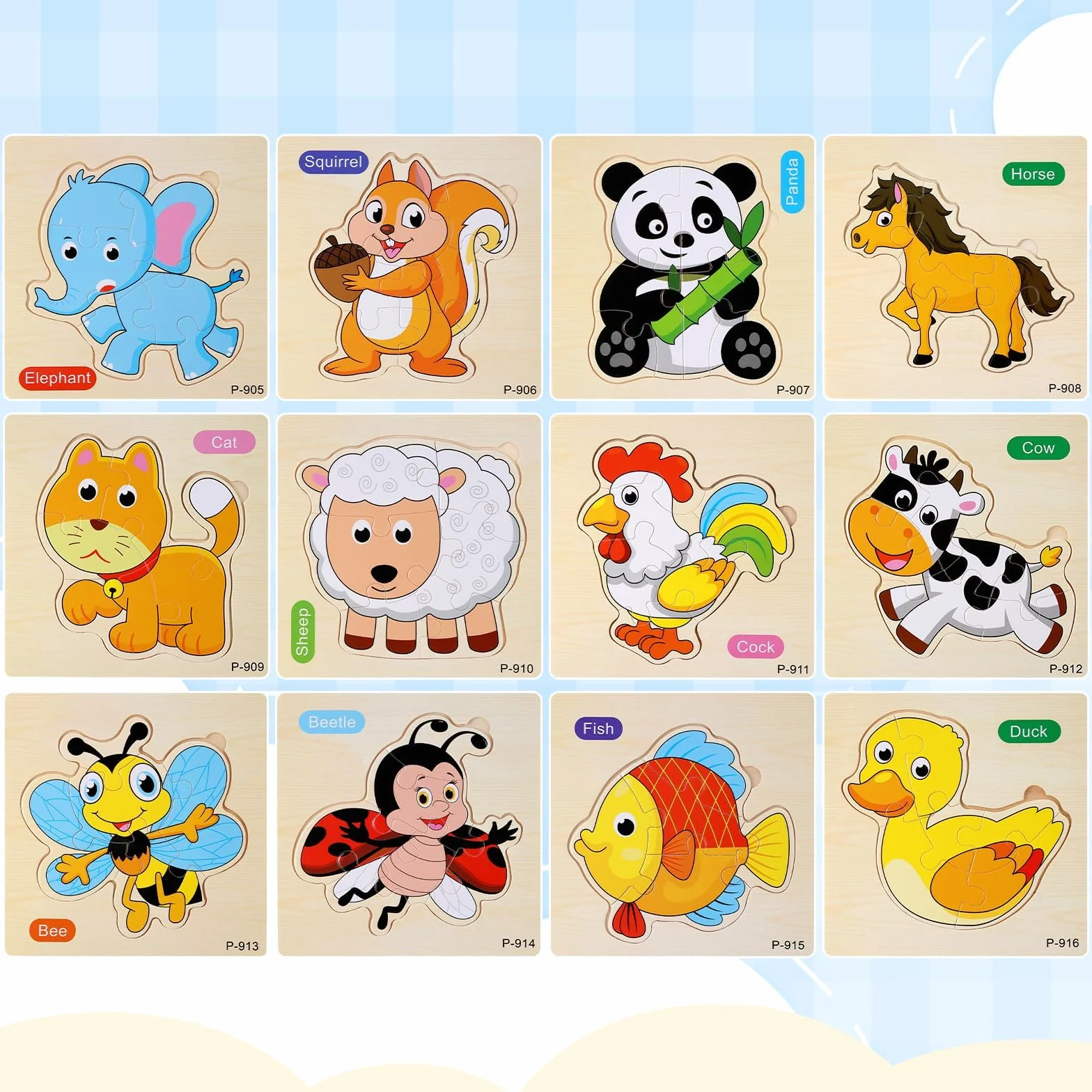 Puzzles de Madera Montessori 12 Piezas Juguetes Educativos Animales Infantil 1 2 3 Año Rompecabezas