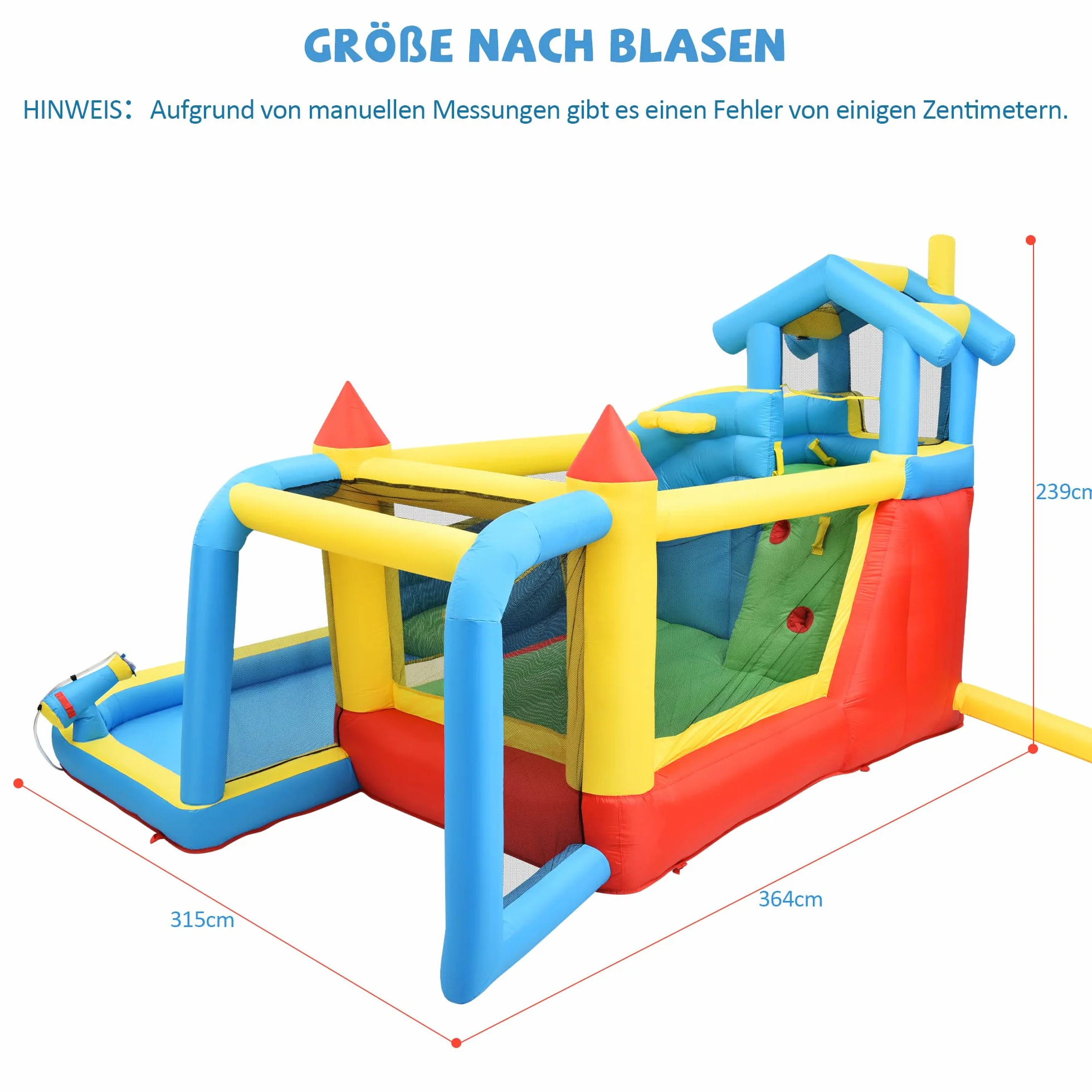 Bouncy Castle para niños 5 en 1 con ventilador, parque acuático inflable con tobogán, plataforma de salto, piscina y red de fútbol, castillo hinchable al aire libre para jardín, tela Oxford