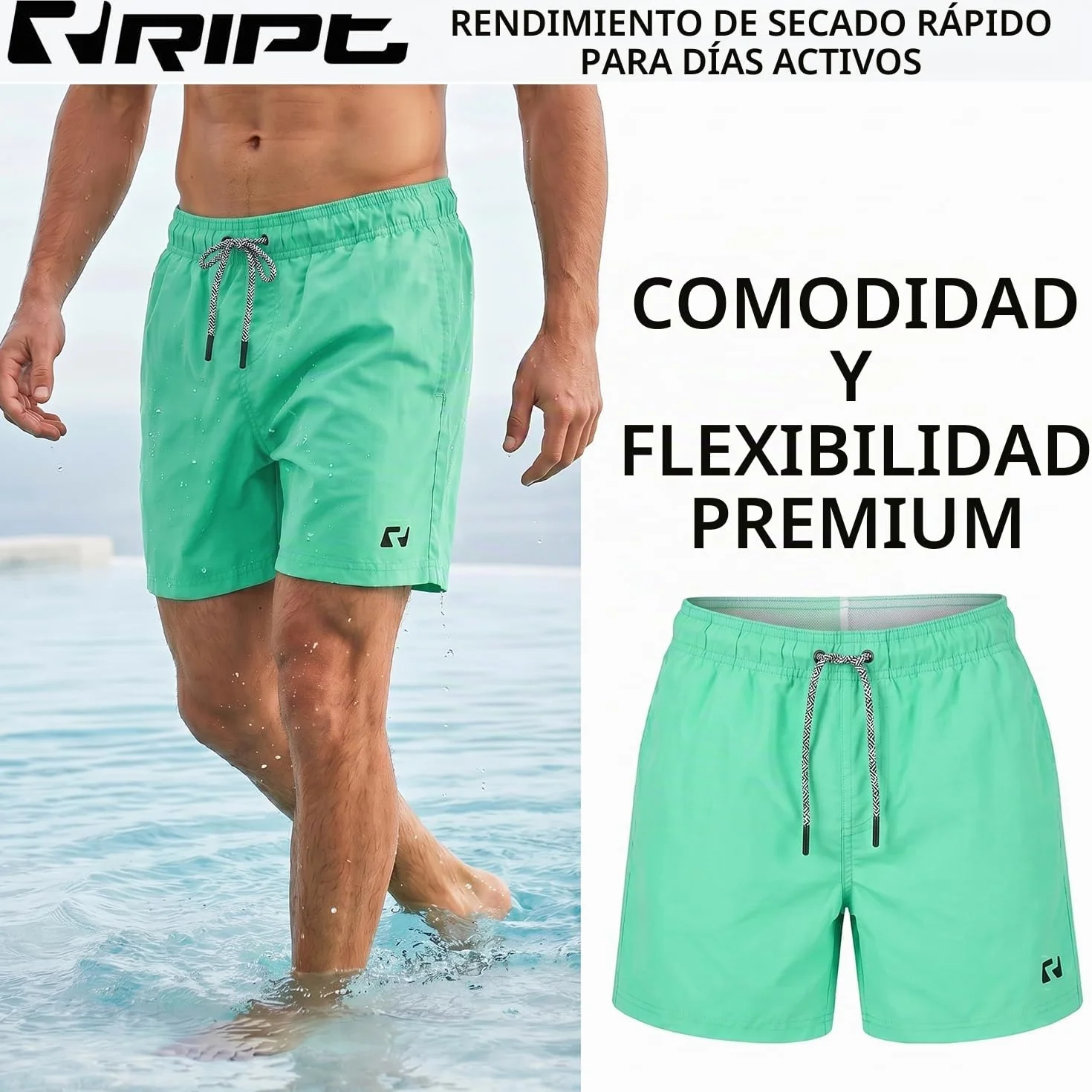 Bañador Hombre Secado Rápido UV50 – Pantalón Corto con Forro Malla para Playa Natación Surf