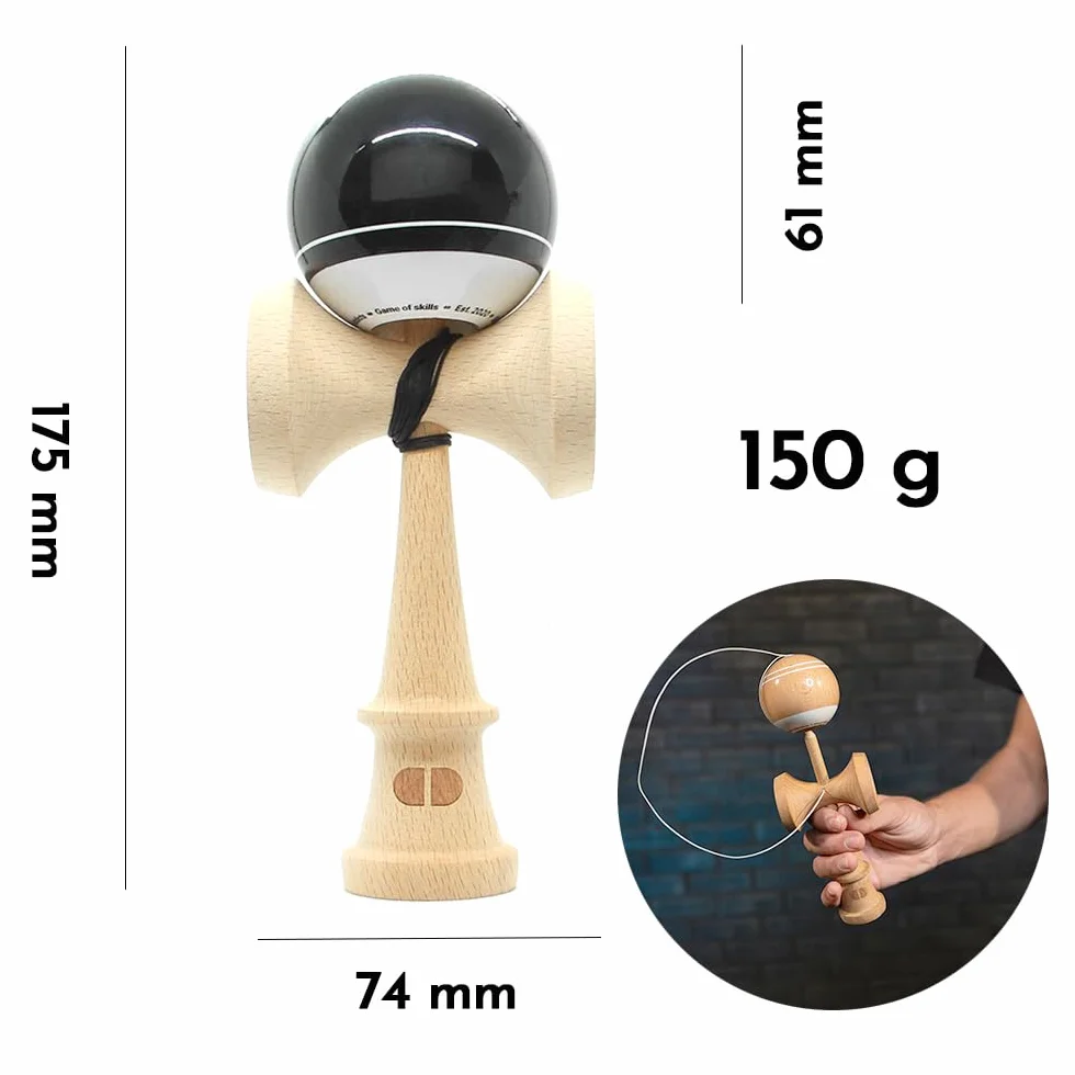 Kendama - Kendama, de madera moderna, original para trucos, para niños y adultos, color negro
