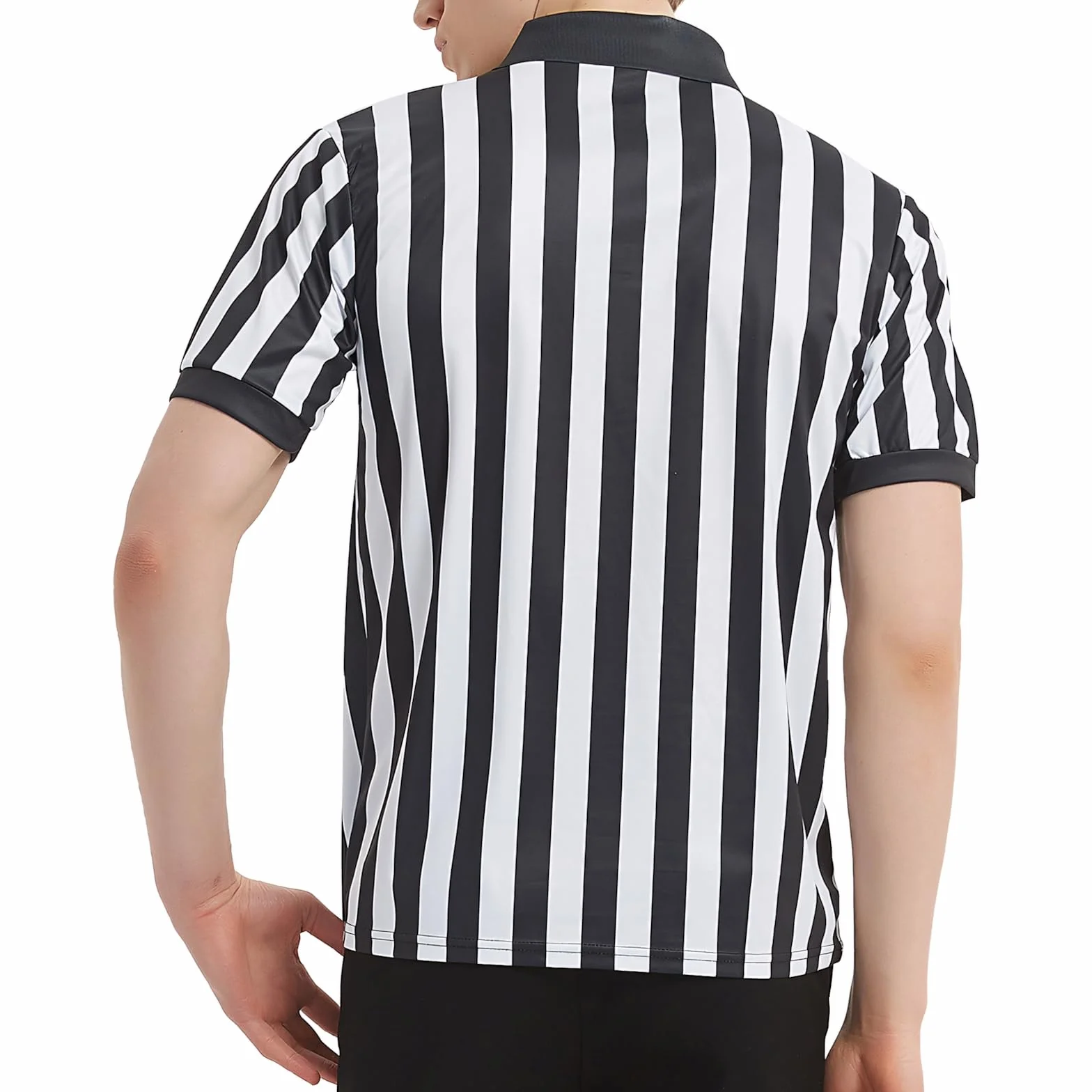 TopTie Polo árbitro Manga Corta Camiseta Rayas Negras y Blancas Cremallera 1/4