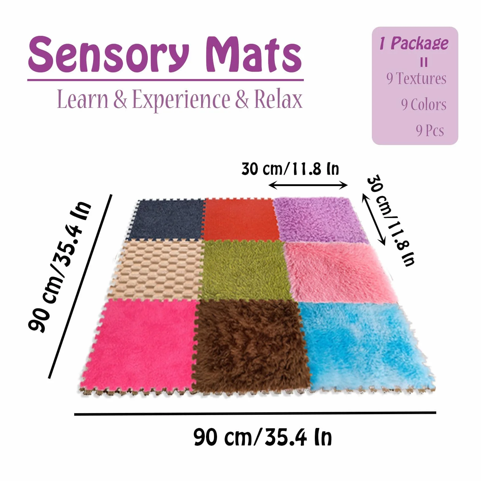 Alfombra Sensorial Bebe Entrelazada - 9 Texturas | Baldosas Sensoriales Antideslizantes para Niños Autistas | Tapete de Juego Táctil con Espuma Suave | Juguete Educativo Multisensorial (9 Piezas)