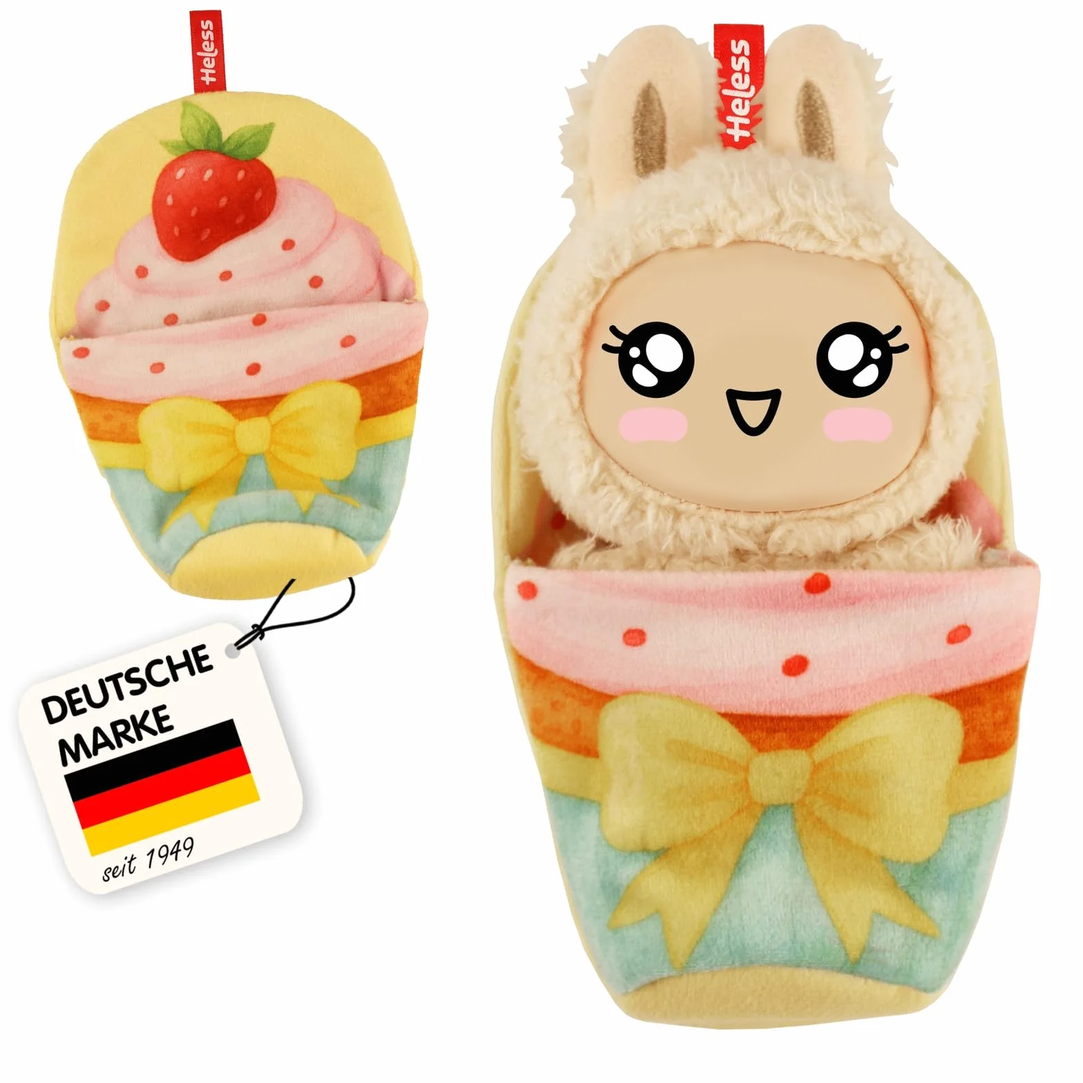 Heless Monster Styles 7524 - Saco de Dormir para muñecas con diseño de Cupcake con Fresa, con Lazo, Set Kawaii para Monstruos de 15 cm