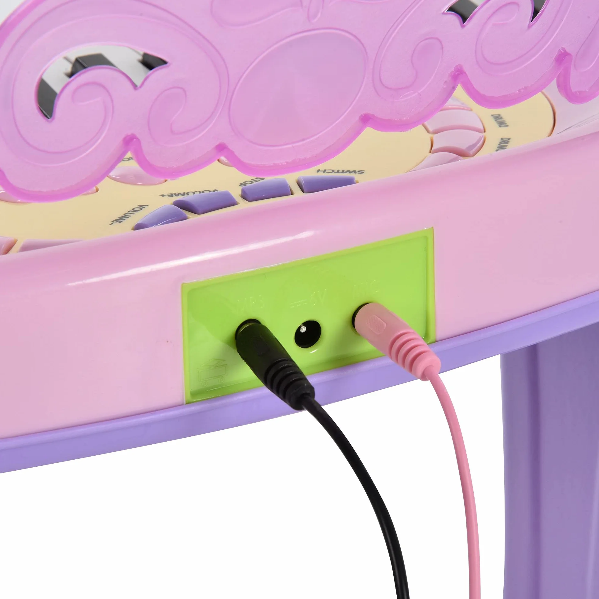 HOMCOM Teclado Electrónico Infantil 32 Teclas Juguete Musical Piano Infantil Piano para Niños con Micrófono Taburete Luces Variedad Sonidos Rítmos Melodias MP3 Karaoke Modo de Enseñanza Rosa