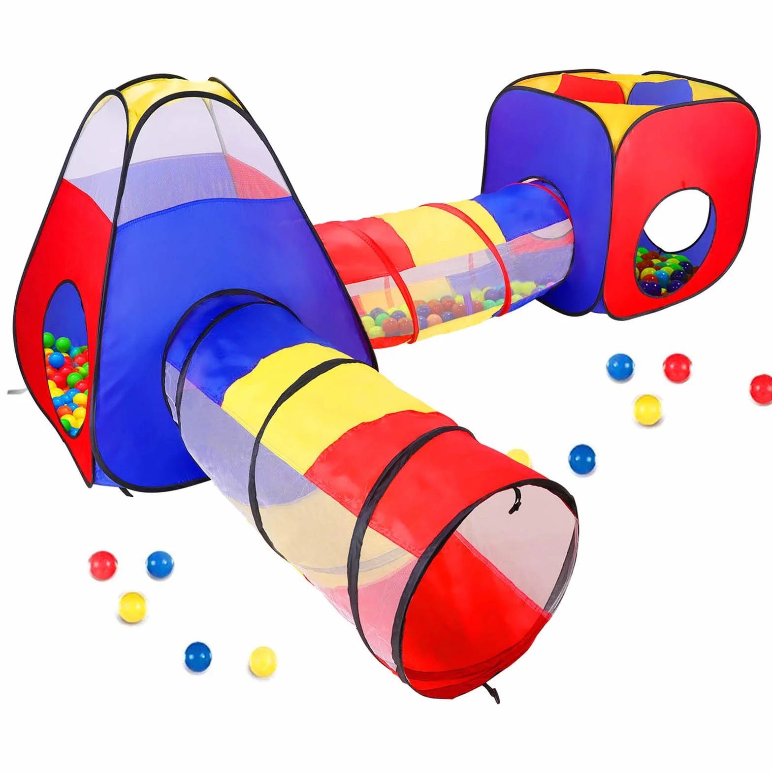 Opret Tienda Campaña Infantile 4 en 1 Pop-up Casita Infantil con Tunel Parque Infantile Plegable para Jardín y Casa, Regalo de Cumpleaños para Niños