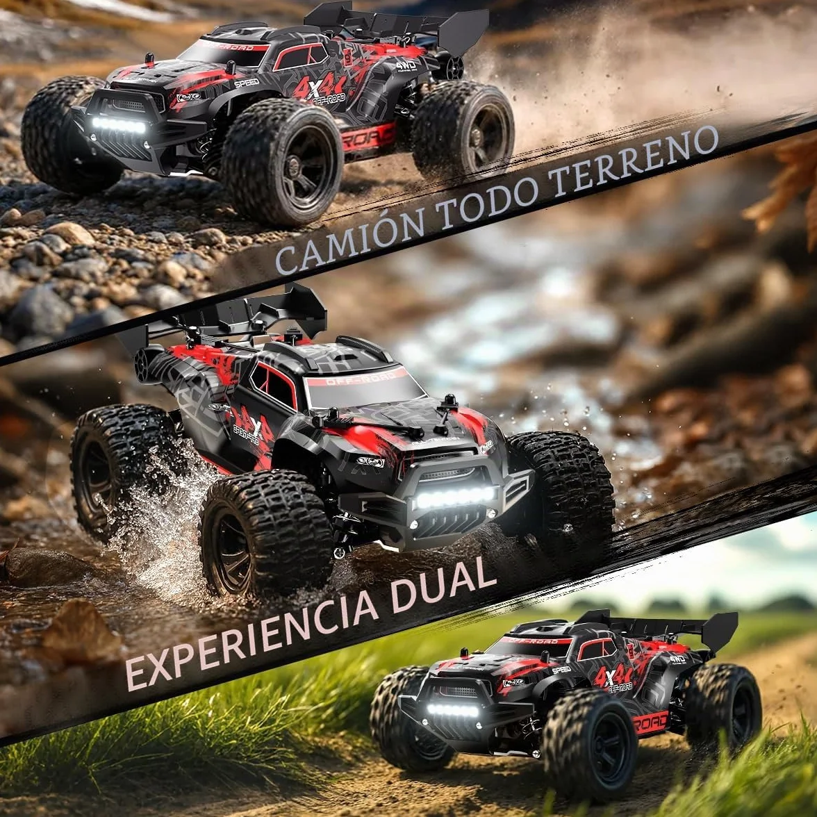 Coche teledirigido 4x4 Todoterreno 1:18 con Doble batería 1500 mAh, Velocidad 36 km/h, Dos carrocerías, con 2 carrocerías en Distintos Colores,Regalo Ideal para niños y Adultos