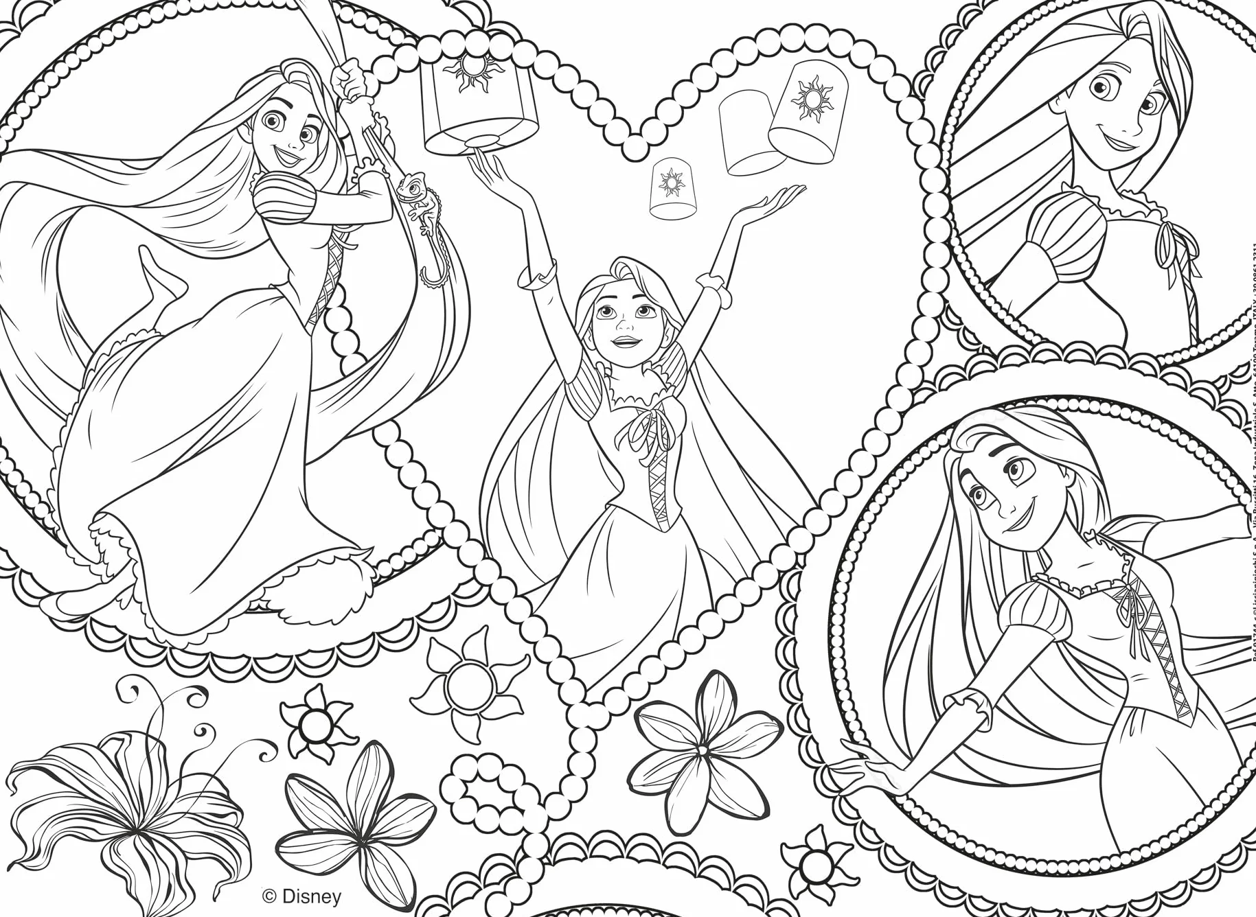Lisciani Puzzle Disney Princesas 4x48 Piezas 2 en 1 Doble Cara para Colorear 192 Piezas