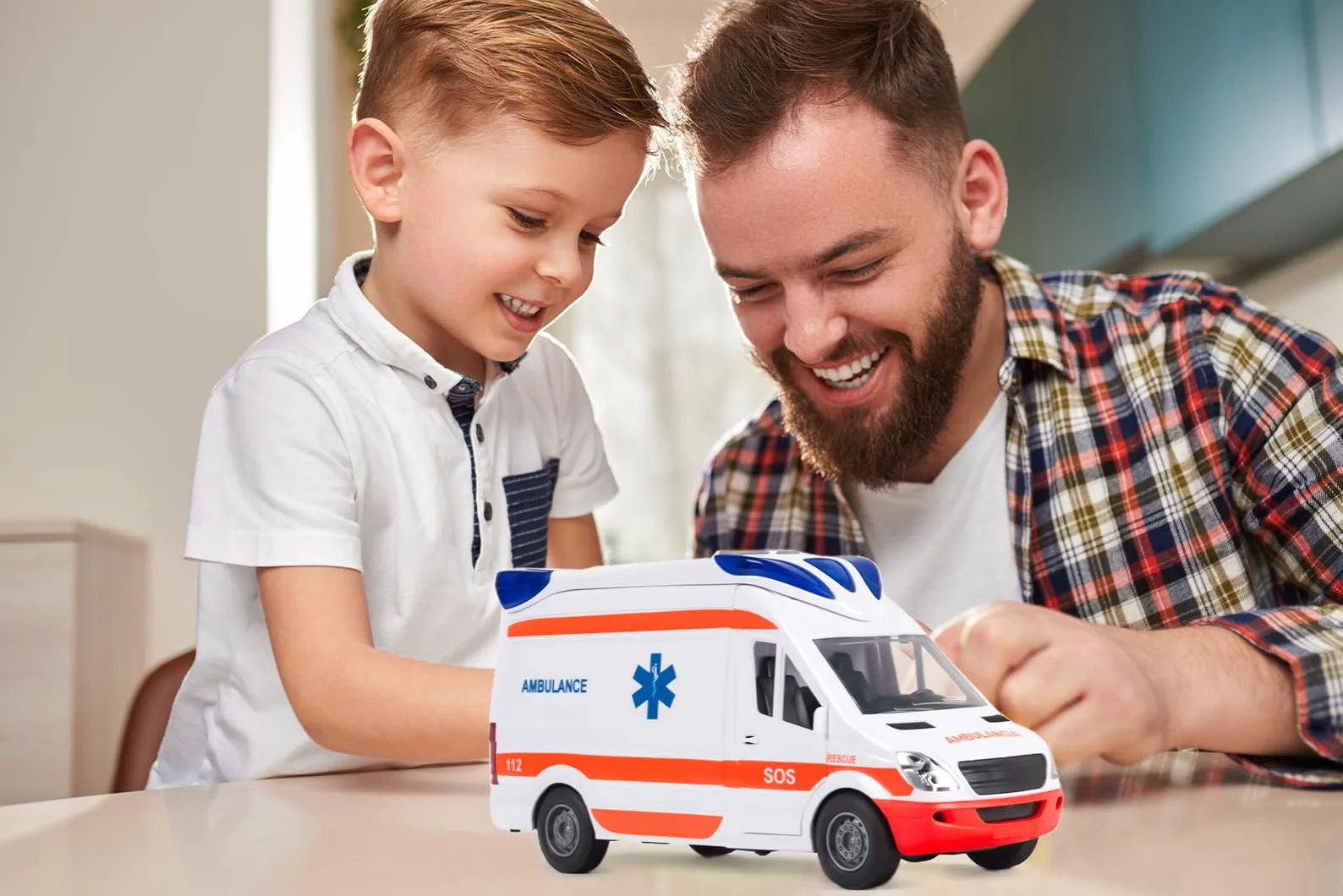 CELMAN Coche de Juguete médico Responder, camioneta de Rescate con Camilla, portón Trasero para Abrir, luz y Sonido, Gran Coche de Juguete Ambulancia para niños a Partir de 3, 4, 5, 6, 7, 8 años