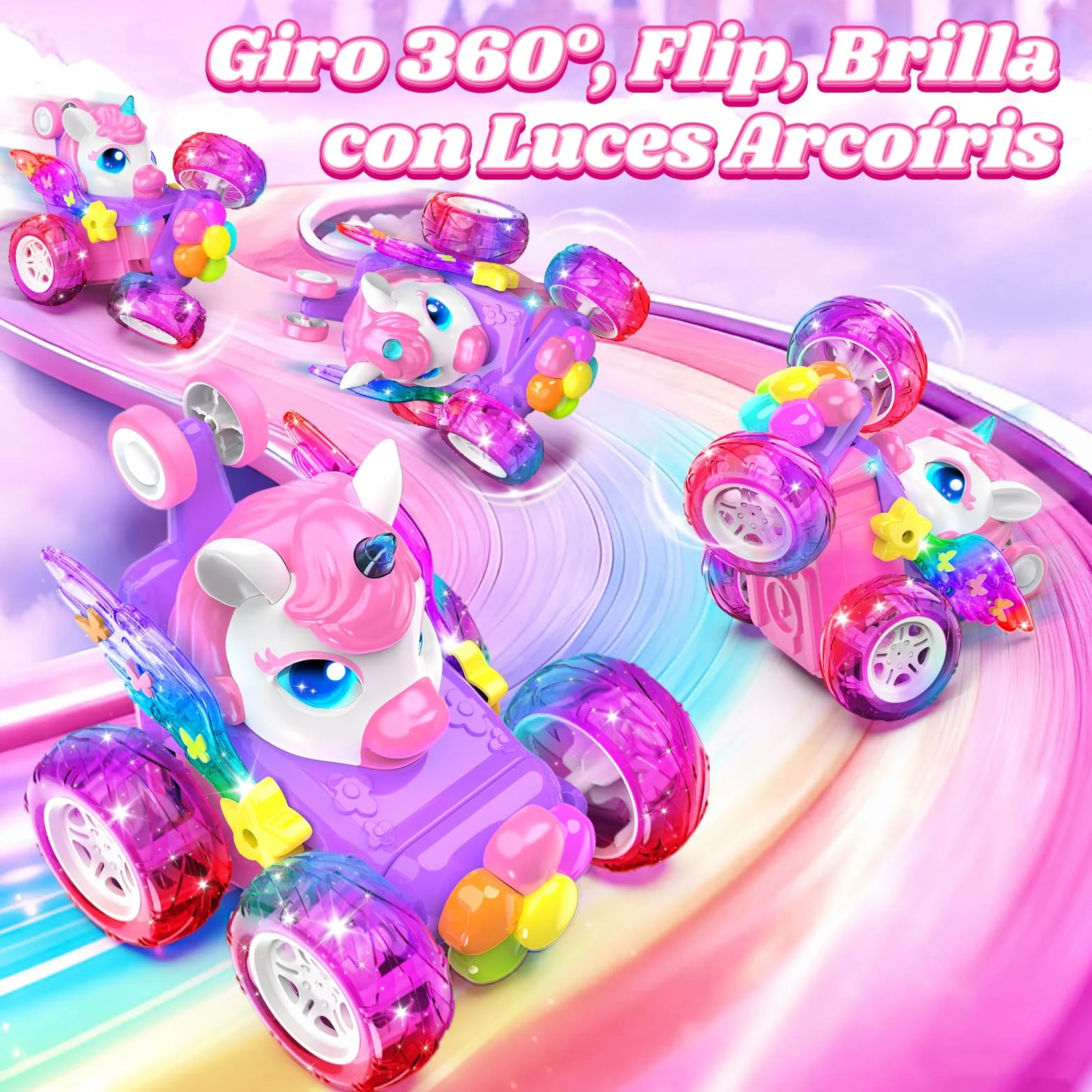 Unicornio Coche Teledirigido Niños 3-12 Años, 2,4Ghz RC Car Radiocontrol con Luce & 360° Rotación, Unicornio Juguete Regalo Niña 3-12 Años Juego Niña 3 4 5 6 7 8 9 10+ Años de Cumpleaños Navidad