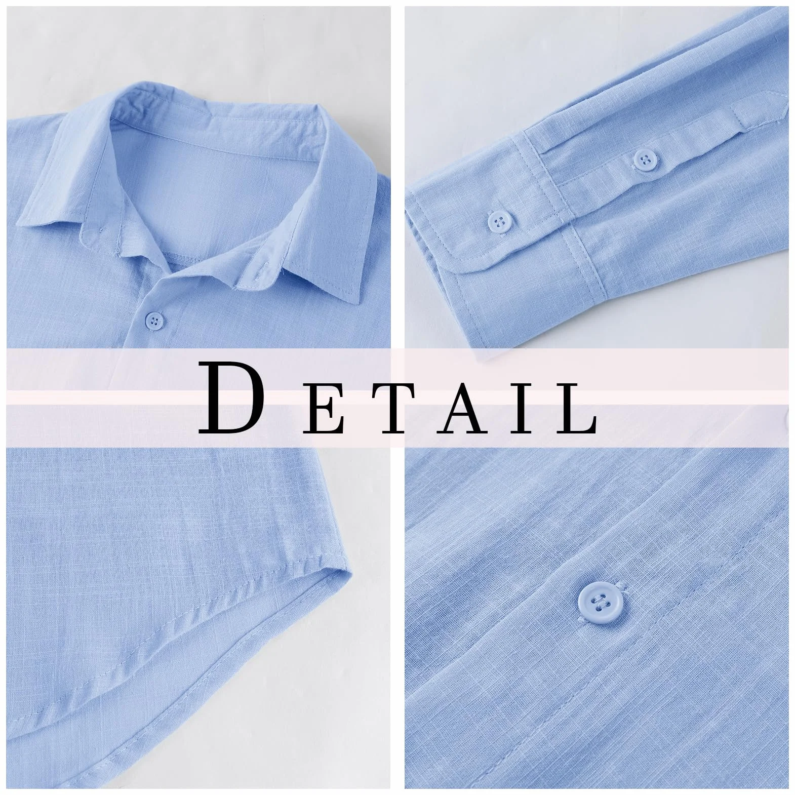 Runcati Camisa de Lino Manga Larga Hombre Cuello Vuelto Negocios Verano