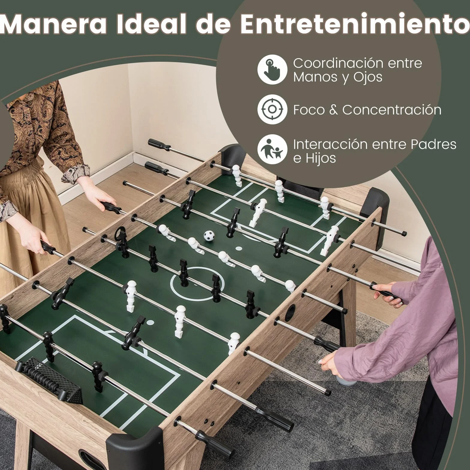COSTWAY Futbolín de Madera, Mesa de Juego de Fútbol de Arcade con 2 Pelotas y 26 Jugadores, 2 Marcadores de Cuentas, Niveladores de Patas Ajustables para Niños y Adultos, para Sala de Juegos, Fiestas