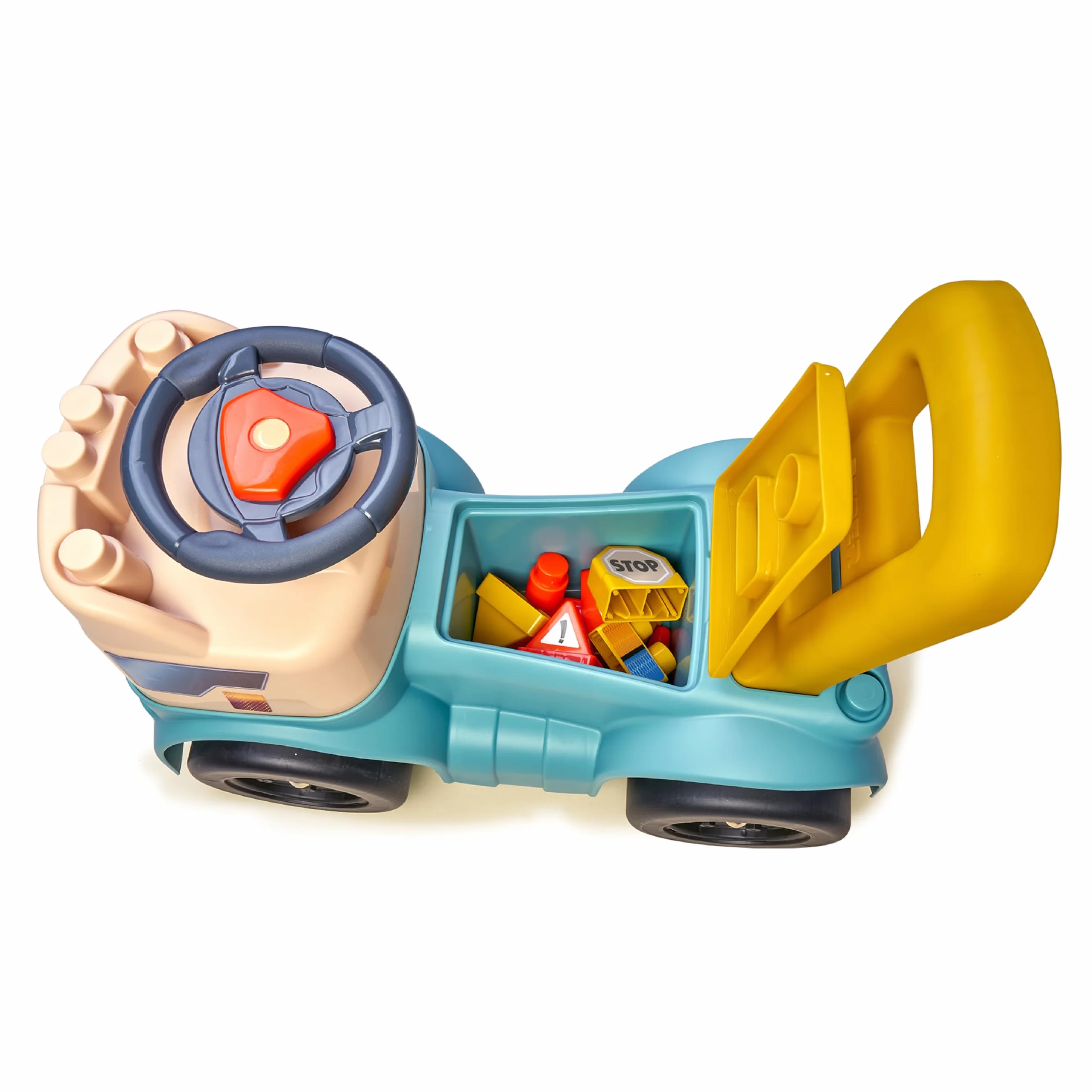FEBER Motofeber Casual Blocks, Correpasillo de Empuje y Andador, Juego 3 en 1, Incluye Panel de Encajables y 10 Bloques de Figuras Geométricas, Maletero para Guardar Bloques, Famosa (FED32000)