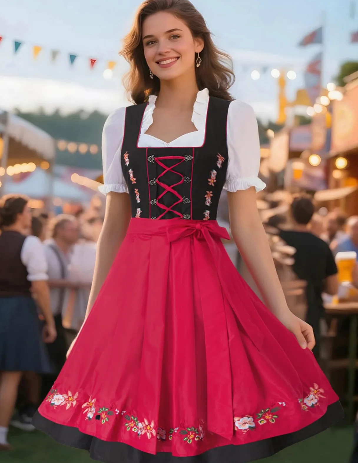 JASAMBAC Disfraz de tirolesa alemana para mujer, 3 piezas, para Oktoberfest, carnaval | Trajes tradicionales bávaros, festivales de cerveza de octubre, Halloween, fiestas temáticas, cosplay