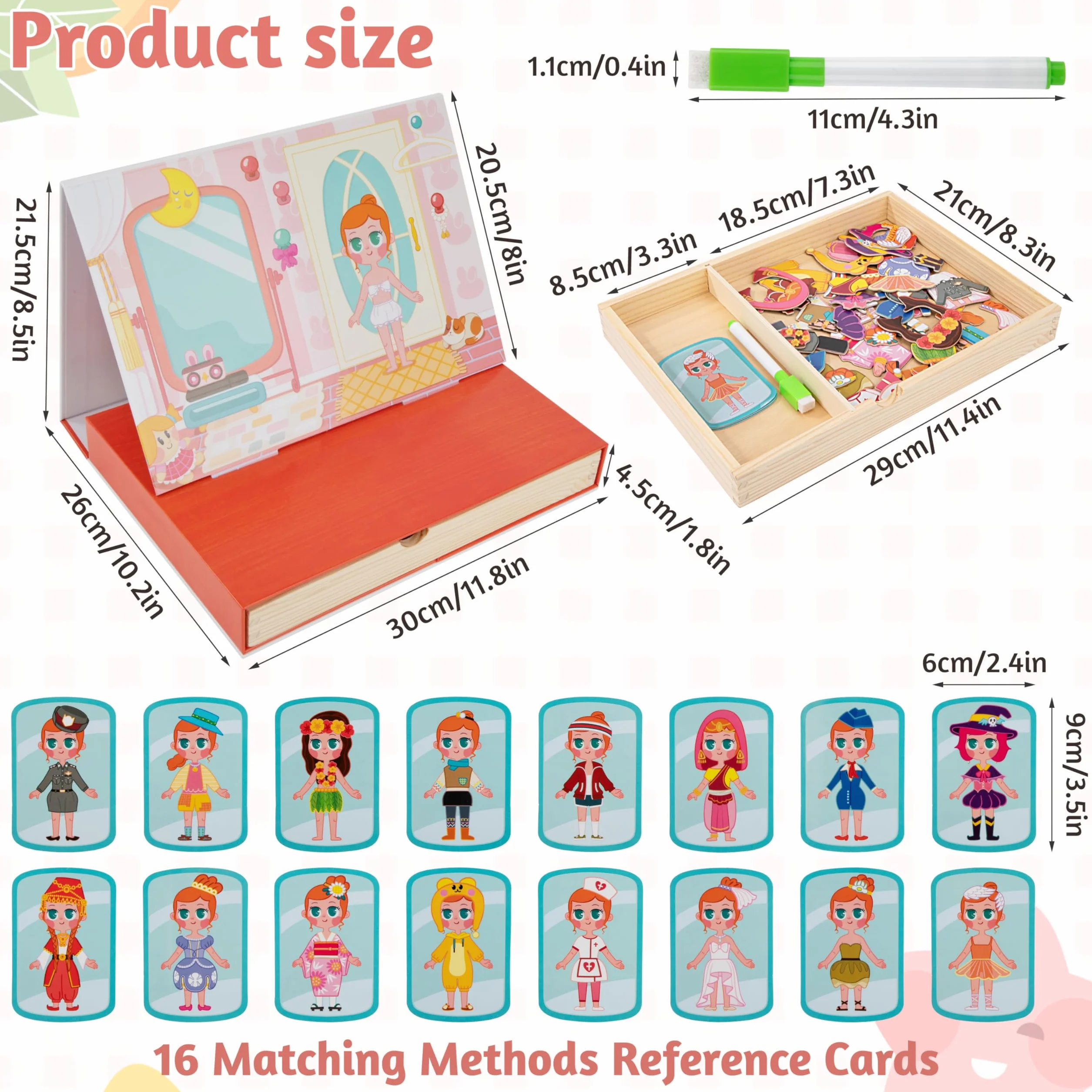 Magneticos Dress Up Juegos con Caja Madera para Niños 3+ Años, Puzzle Book Niñas, Juguetes Vestir Educativo Aprendizaje Motricidad Fina e Imaginación