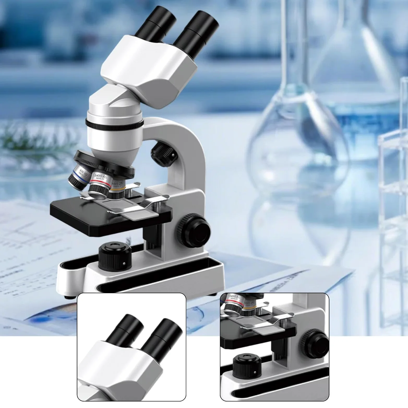 Kits de Microscopio para Niños con 10 Portaobjetos para Principiantes (5-7 años) - Regalos Navideños