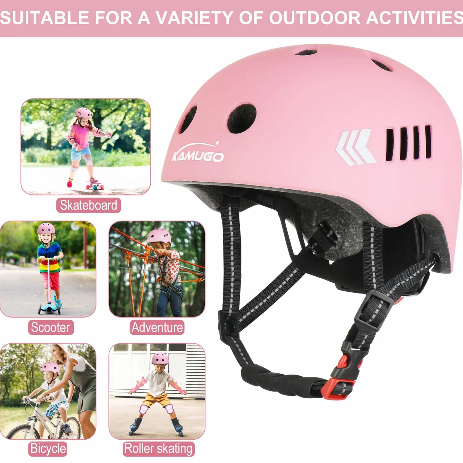 Kamugo Equipo de Protección Ajustable para Niños - Casco, Rodilleras, Coderas, Guantes para Bicicleta, Skateboard y Deportes Extremos