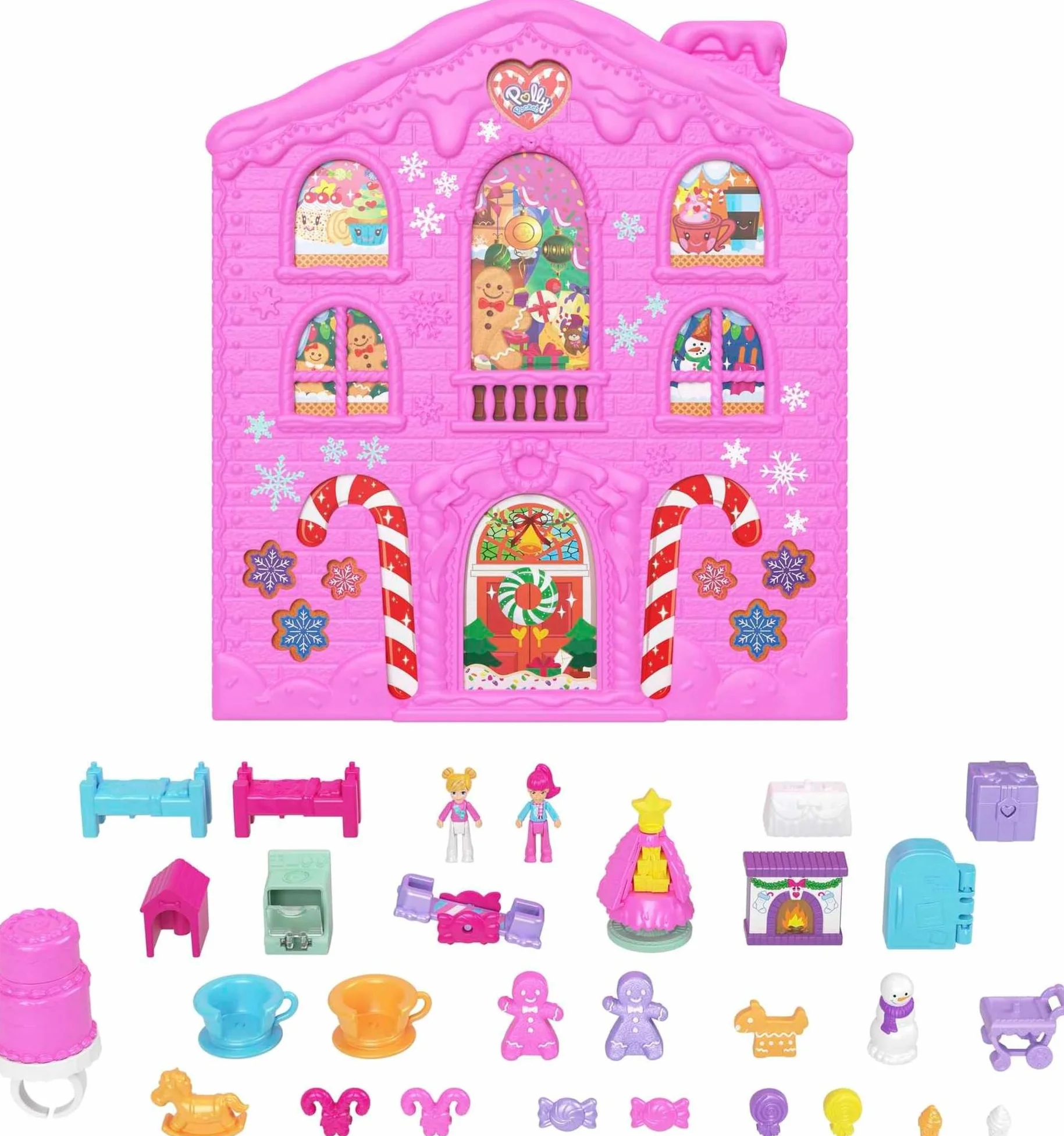 Polly Pocket Calendario de Adviento de muñecas, Juego de casa de Jengibre con 25 Regalos Sorpresa, HKW16