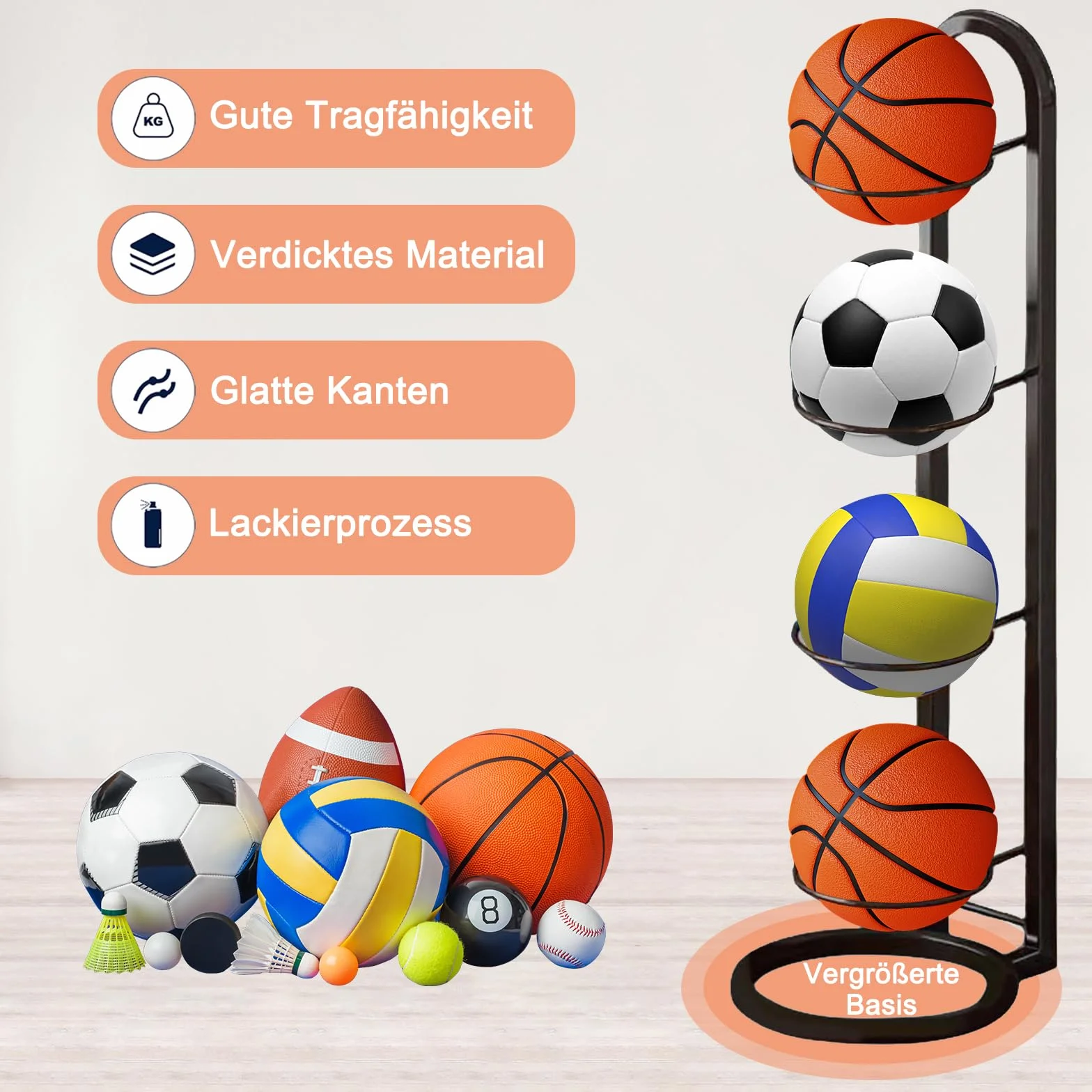 Soporte para balones verticales exhibición baloncesto fútbol voleibol