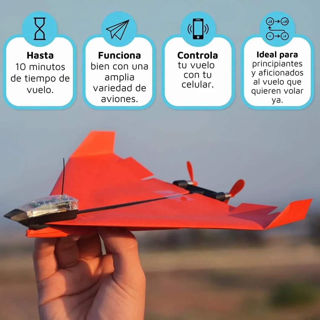 POWERUP 4.0 - Kit RC de Nueva generación para avión de Papel teledirigido por Smartphone. Fácil de pilotar con estabilizador giroscópico y piloto automático, para Aficionados, Conductores y