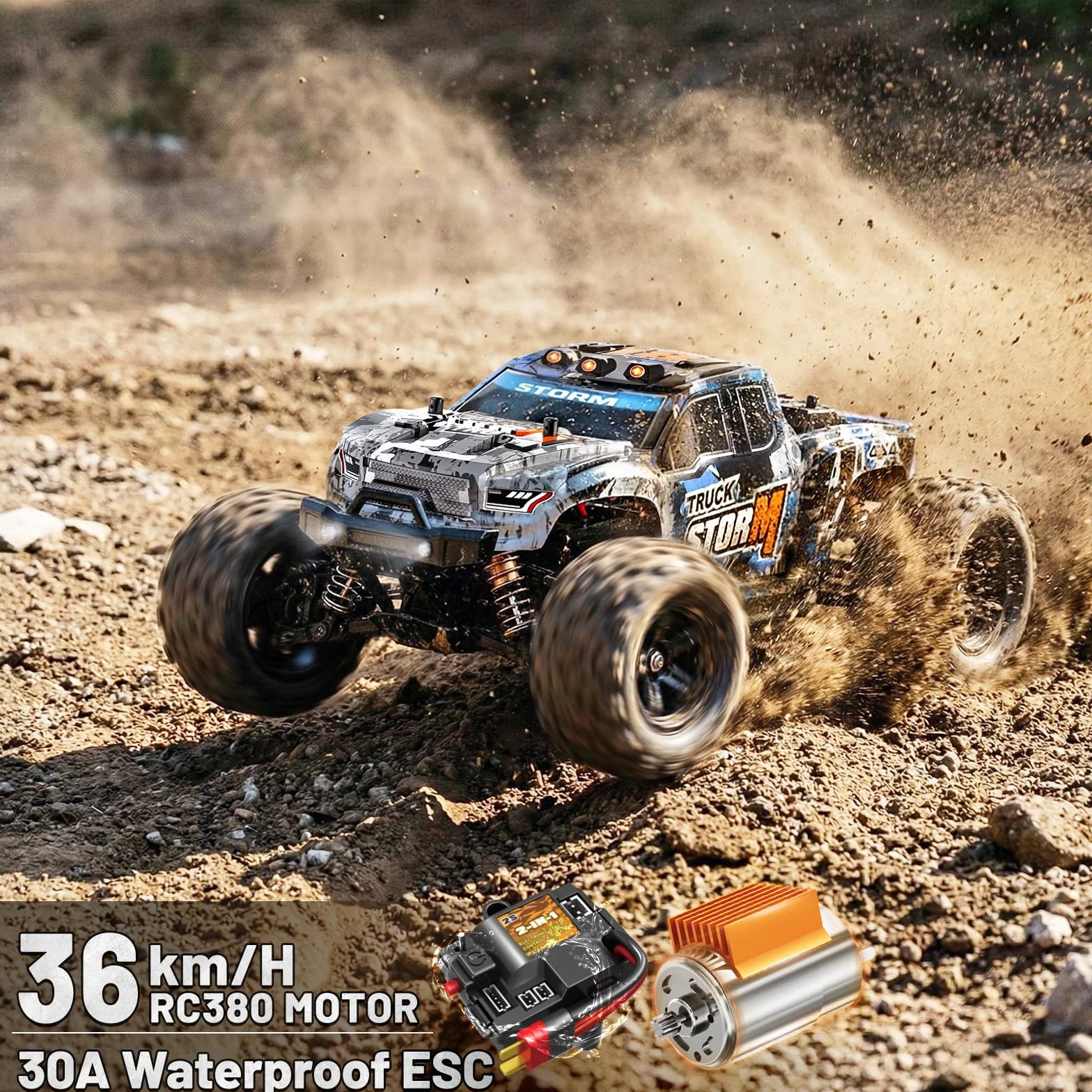 Coche radiocontrol 4x4 Todoterreno 1:18, Coche teledirigido RC 2.4GHz proporcional, 2 baterías 7,4V 1300mAh, transmisión metálica, para Mayores de 8 años y Adultos Principiantes