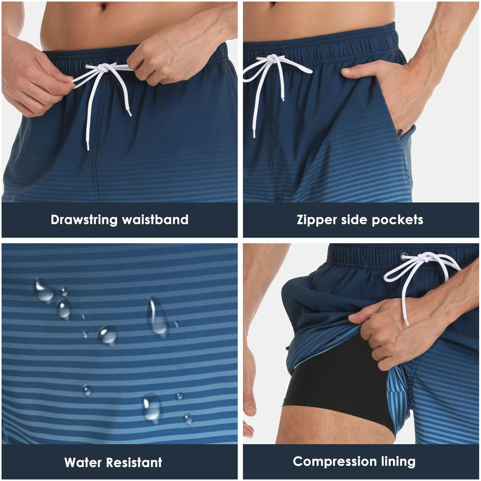 Bañador Hombre Secado Rápido con Bolsillo, Pantalones Cortos de Natación 2 en 1 con Forro de Compresión