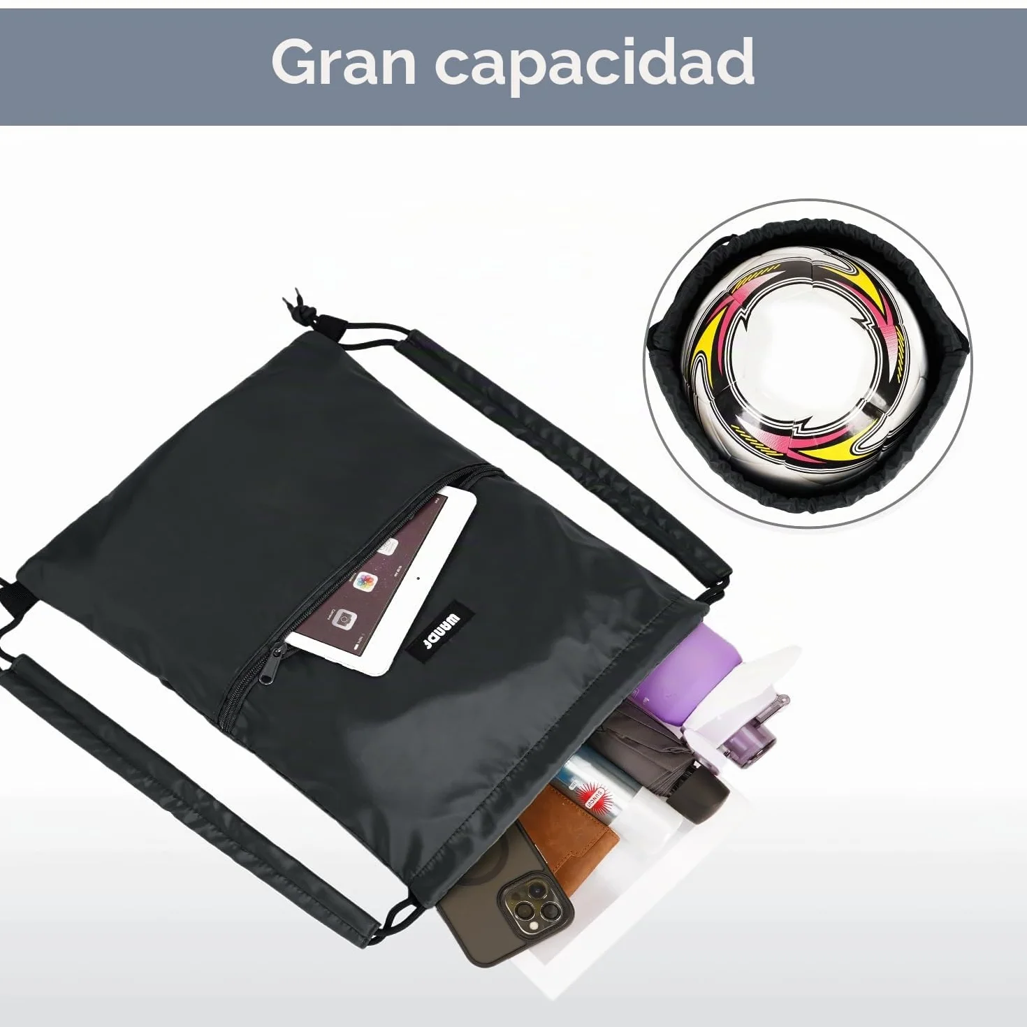 WANDF Mochila de Gimnasio con Cordones Ajustable y Acolchado para Hombres y Mujeres