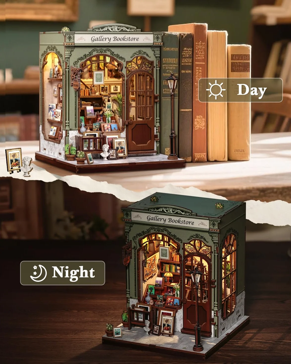 CUTEBEE Book Nook -Casa De MuñEcas Construye A Sí Mismo, Una Casa En Miniatura Retro Y ArtíStica, Bookend De Puzzle De Madera 3D, DecoracióN Creativa De EstanteríA, Regalos（Gellery Bookstore）