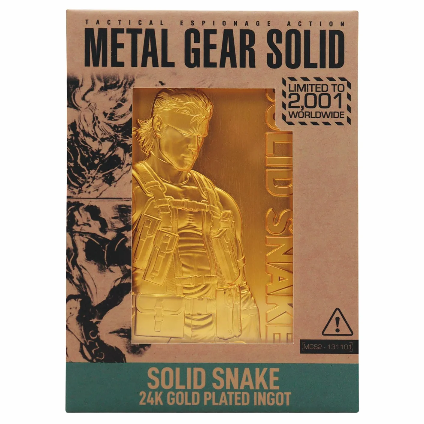 FaNaTtik Metal Gear Solid 2 - Lingote de serpiente sólido chapado en oro de 24 quilates, con licencia oficial y edición limitada coleccionable (2.001 en todo el mundo) con numeración individual