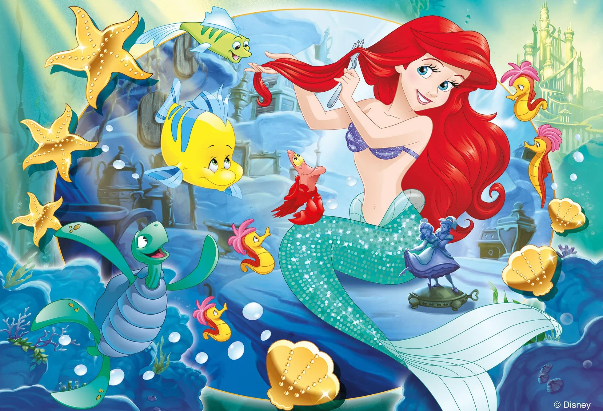 Lisciani - DISNEY La Sirenita - Ariel - Puzzle para niños a partir de 7 años, 250 piezas, 2 en 1 Doble Cara Anverso / Reverso con reverso para colorear - Desarrollo de la creatividad y la imaginación
